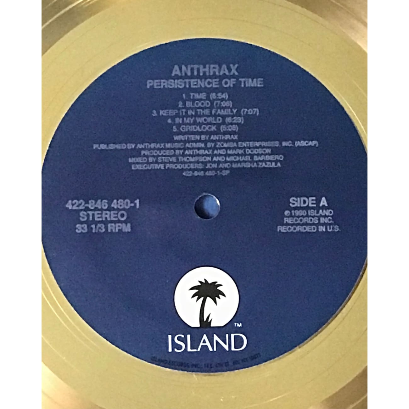 Anthrax Persistence Of Time RIAA Certified Gold Album Award - Perfect for Metal Music Collectors & Home Decor