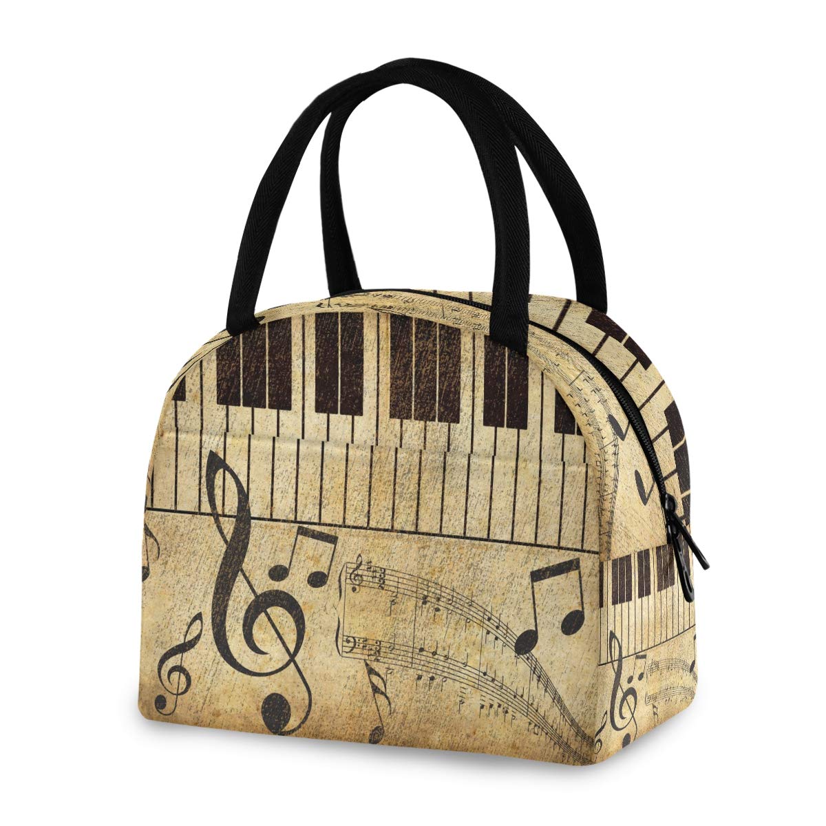 Vintage Music Note Insulated Lunch Box Cooler Bag - Portable Tote Handbag for Women, Men, Boys & Girls | Perfect for School, Work, Picnics & Outdoor Activities