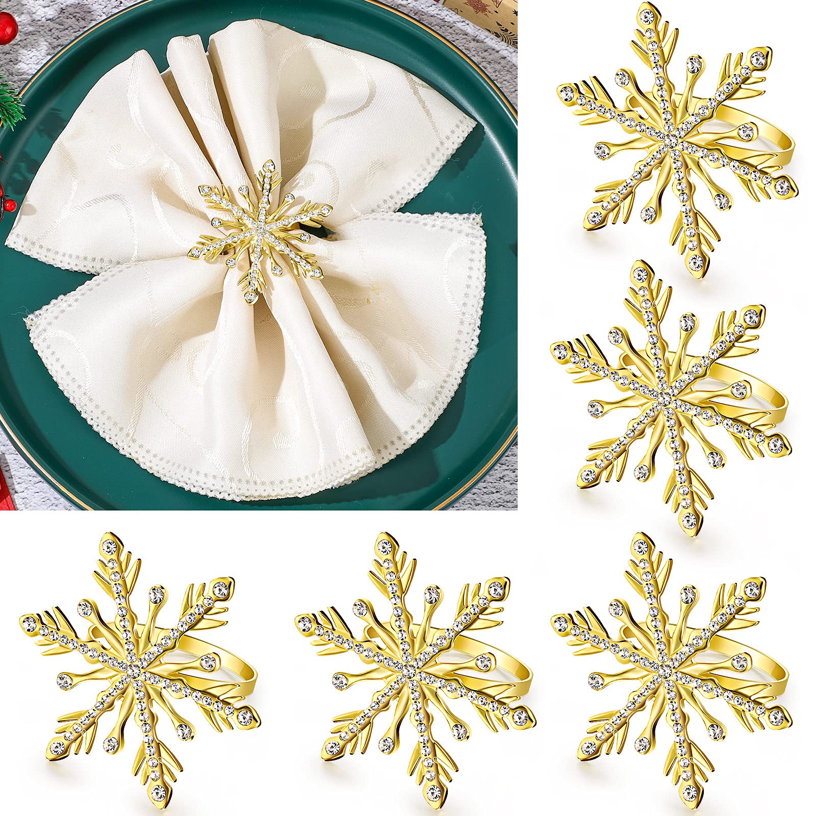 6pcs Gold Snowflake Napkin Rings for Christmas & Wedding Decor