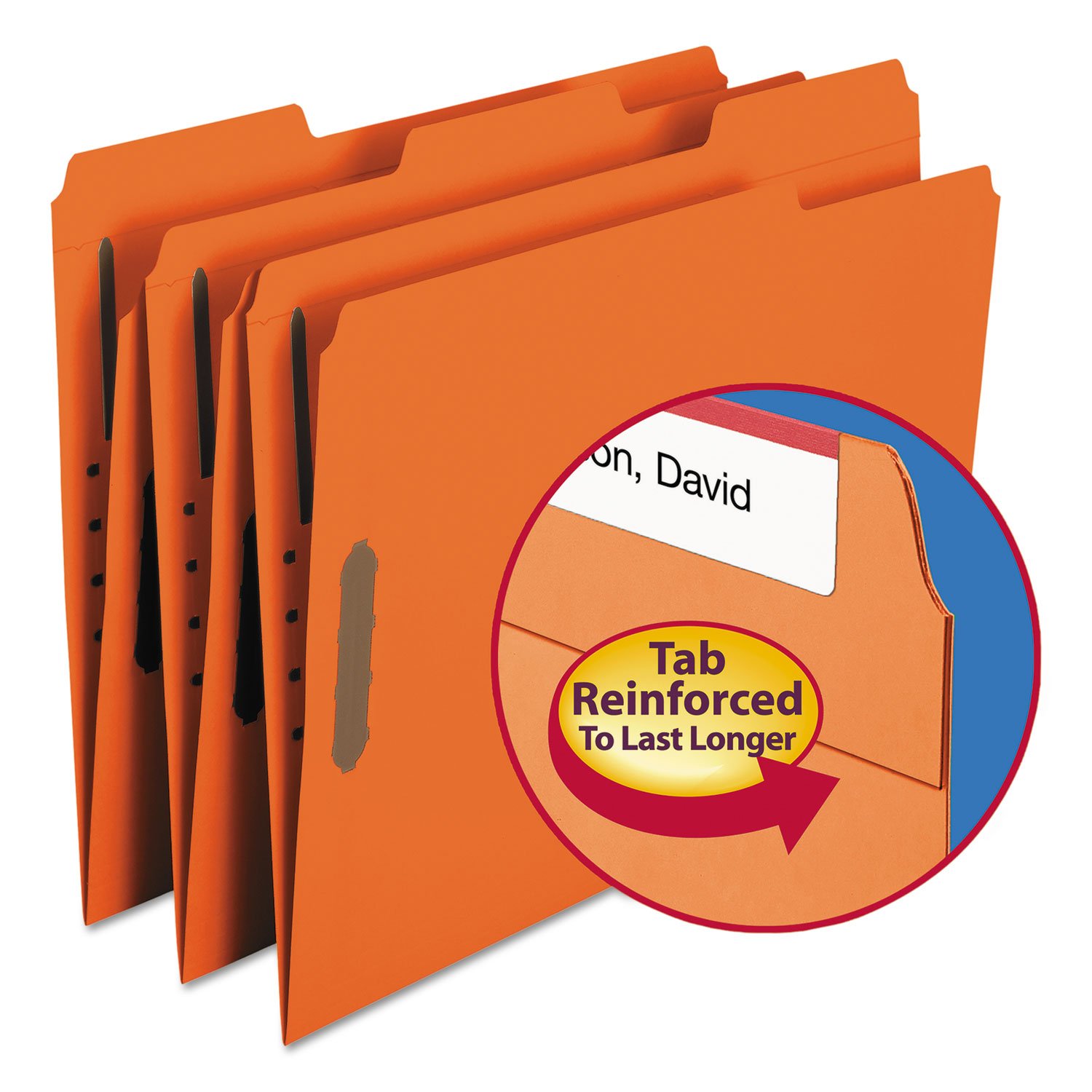 Smead 12540 Two-Fastener File Folders - 1/3 Cut Assorted Top Tabs, Letter Size, Orange (50/Box) - Perfect for Office Organization & Document Filing