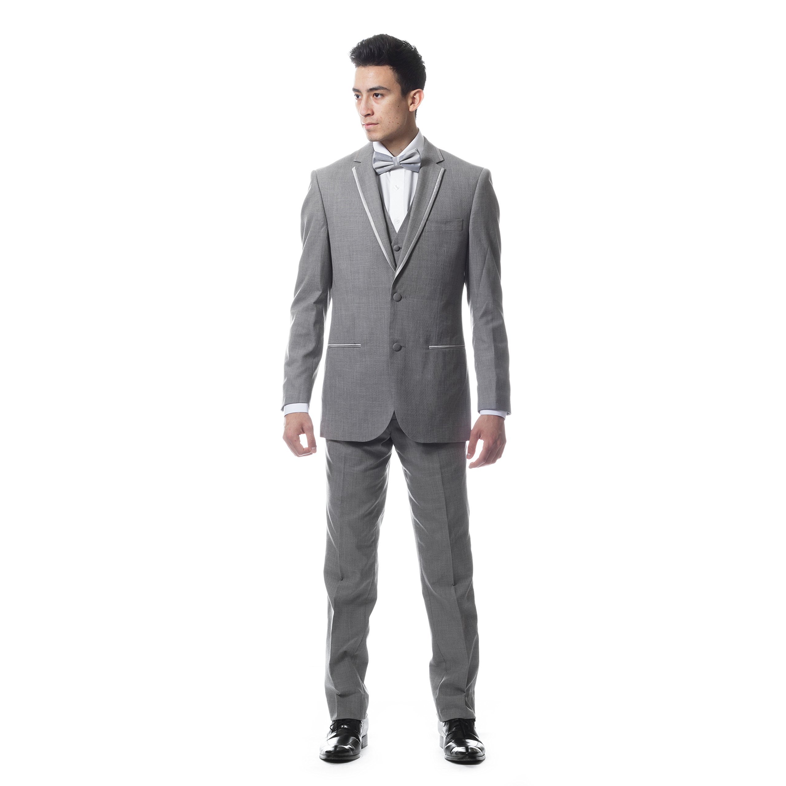 Ferrecci Men's Slim Fit 3-Piece Tuxedo Suit with Trim | Formal Wedding Attire | Business Dinner & Special Occasion Outfit