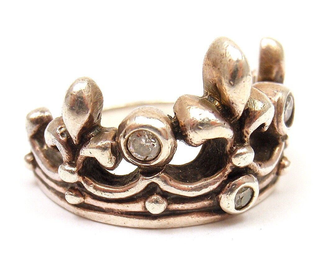 Authentic ROYAL ORDER Sterling Silver Diamond Crown Band Ring - Vintage Jewelry for Women, Elegant Gift for Anniversary & Special Occasions