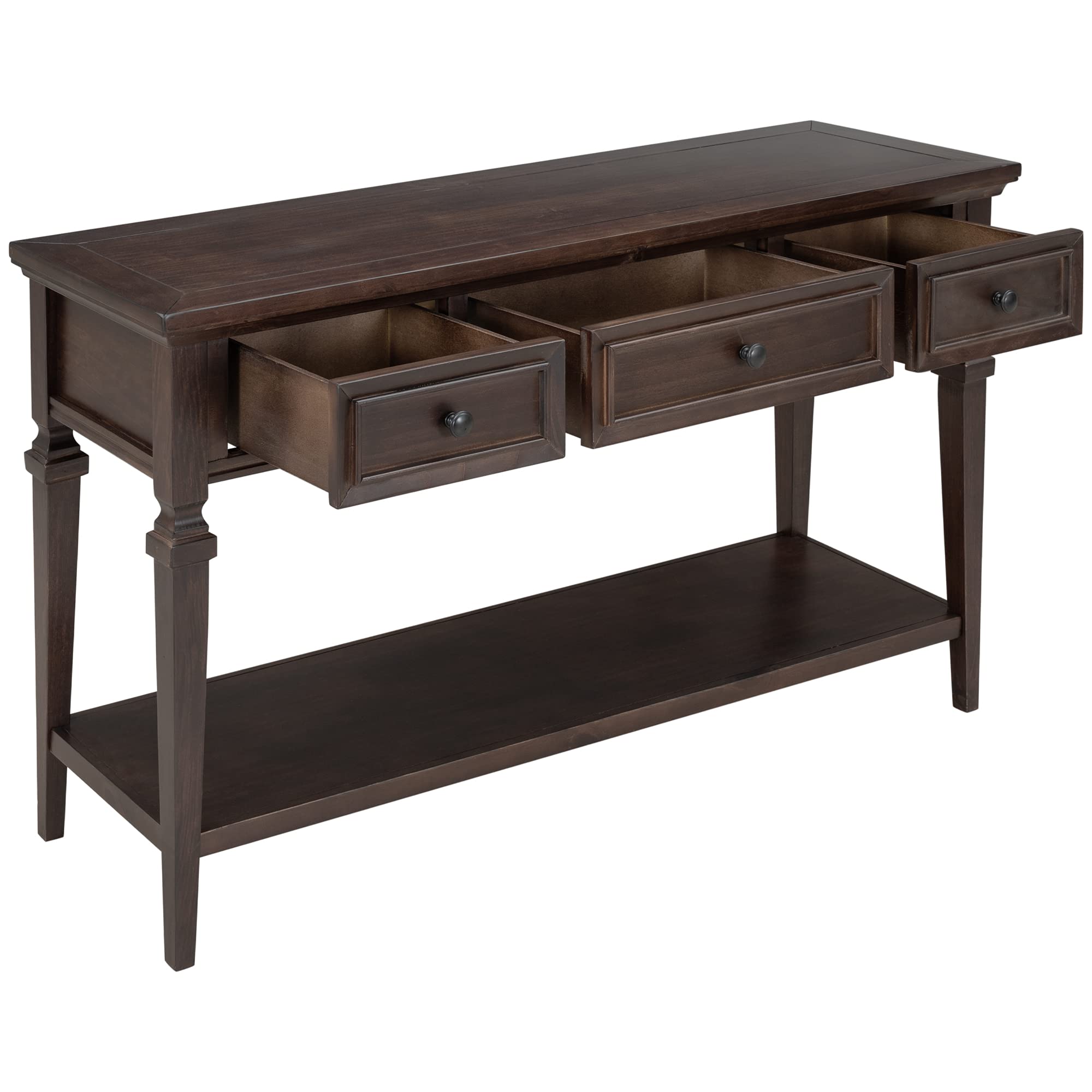 Harper & Bright Designs Retro Espresso Console Table with 3 Drawers & Open Shelf - Classic Entryway Table for Living Room, Hallway, Bedroom - Perfect for Home Decor & Small Space Storage