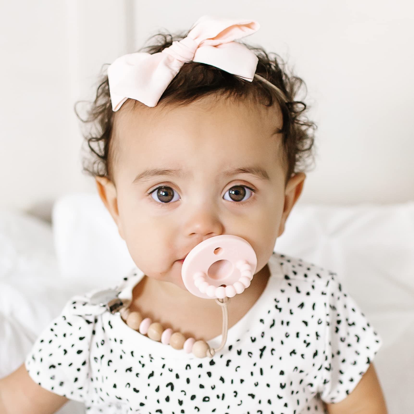 Ryan & Rose Cutie PAT Pacifier Teether - Slant Design, Pink Baby Pacifier & Teething Toy for Newborns & Infants - Perfect for Soothing, Sleep & Teething Relief
