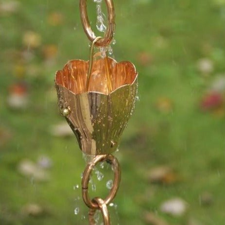 8.5 ft Crocus Rain Chain with 6 Large Cups - Decorative Garden Gutter Downspout for Outdoor Water Drainage & Patio Decor