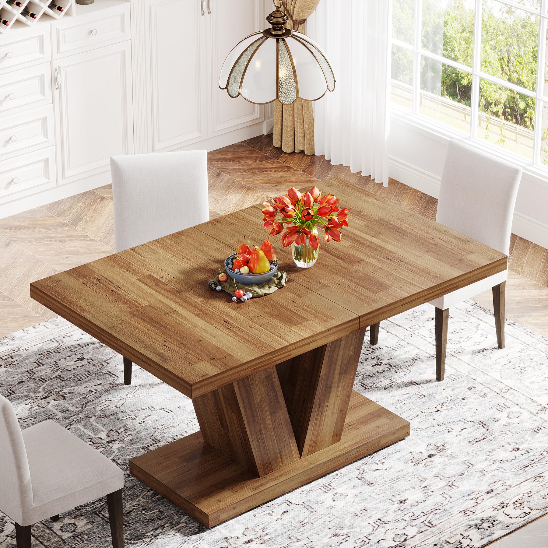 Tribesigns 47-Inch Solid Wood Dining Table for 4 - Walnut Brown Kitchen Table with Heavy Duty Pedestal Base - Farmhouse Style Wooden Table for Small Spaces, Dining Room, Kitchen & Breakfast Nook - Perfect for Family Meals, Dinner Parties & Cozy Gatherings