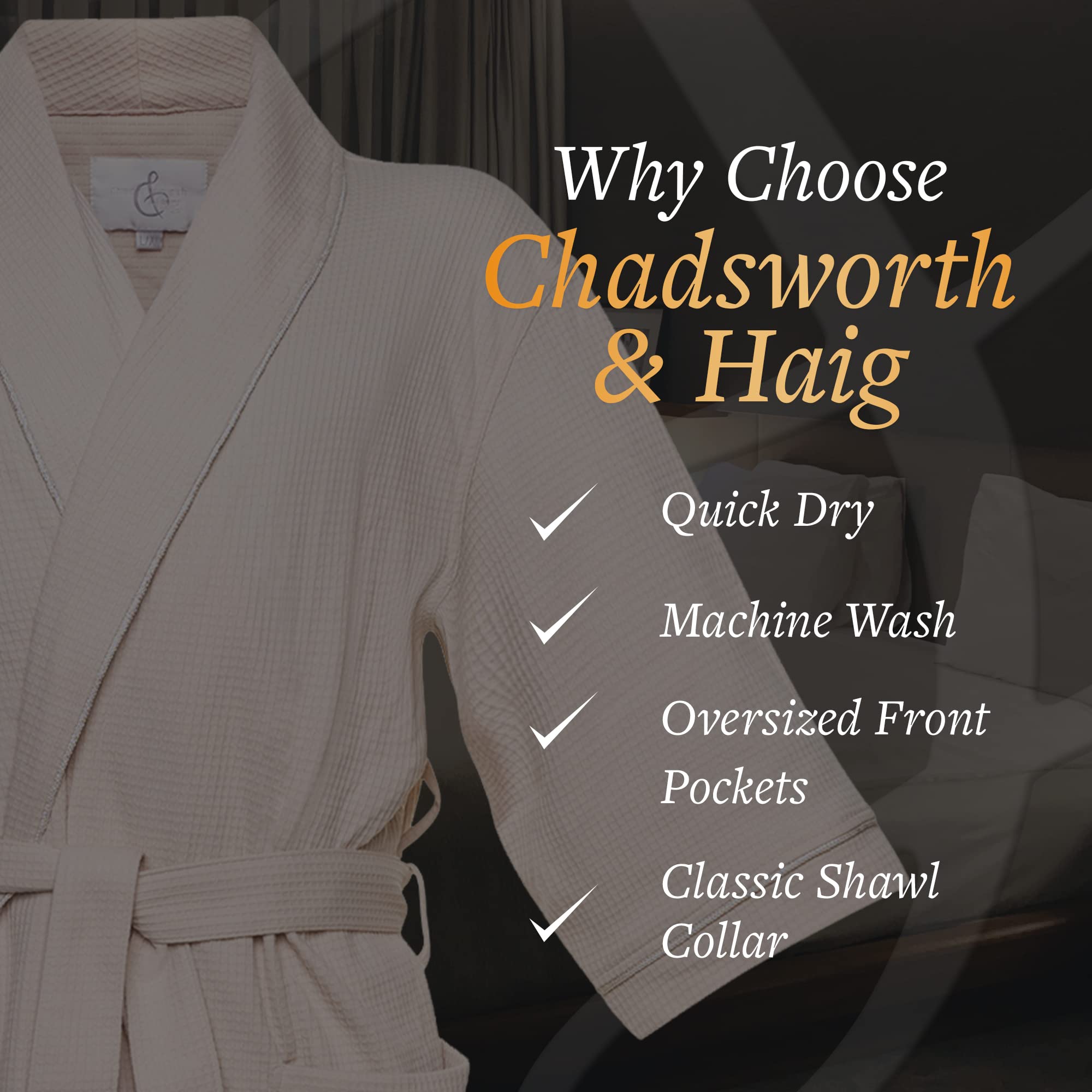 CHADSWORTH & HAIG Knit Bathrobe - Lightweight & Super Soft Waffle Robe for Women & Men | Unisex Hotel & Spa Quality Loungewear | Perfect for Relaxation, Spa Days & Cozy Evenings at Home