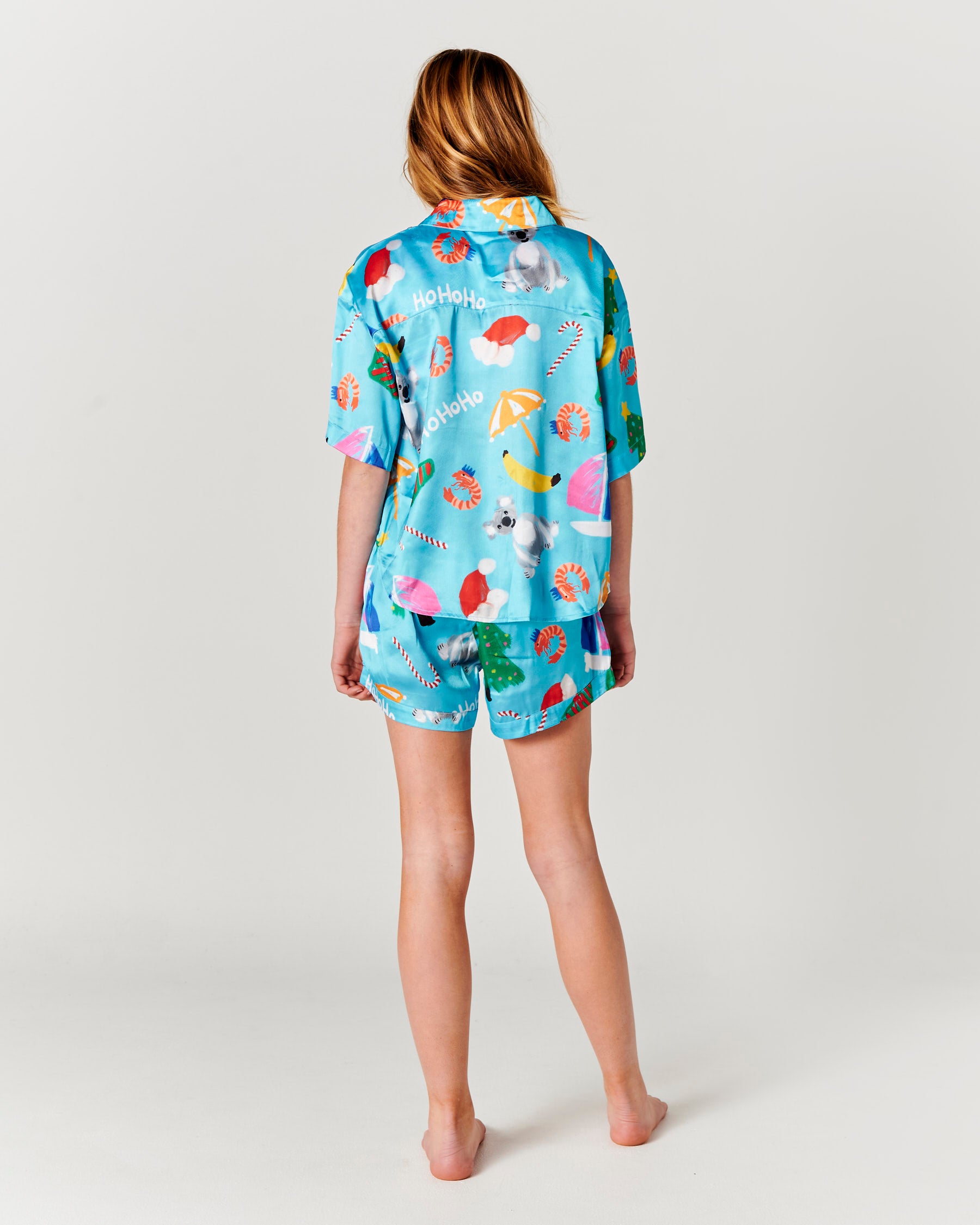 Christmas Icons Teen Eco-Friendly Satin Short Sleeve Pajama Set - Cozy Holiday Sleepwear for Girls, Festive Matching PJs for Christmas Morning & Winter Nights