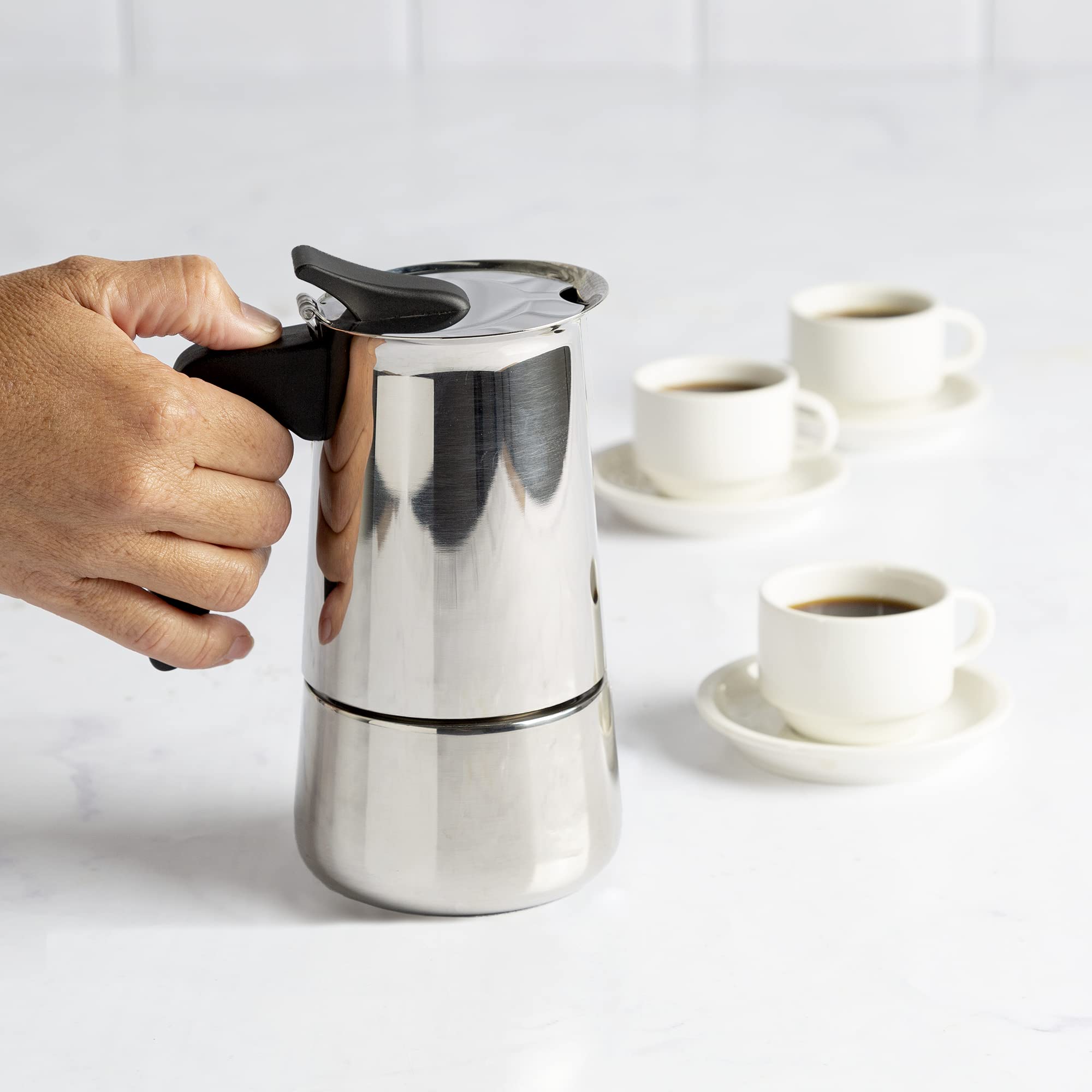Primaria Stainless Steel Stovetop Espresso Maker - 4 Cup Moka Pot for Italian Coffee - 3.5