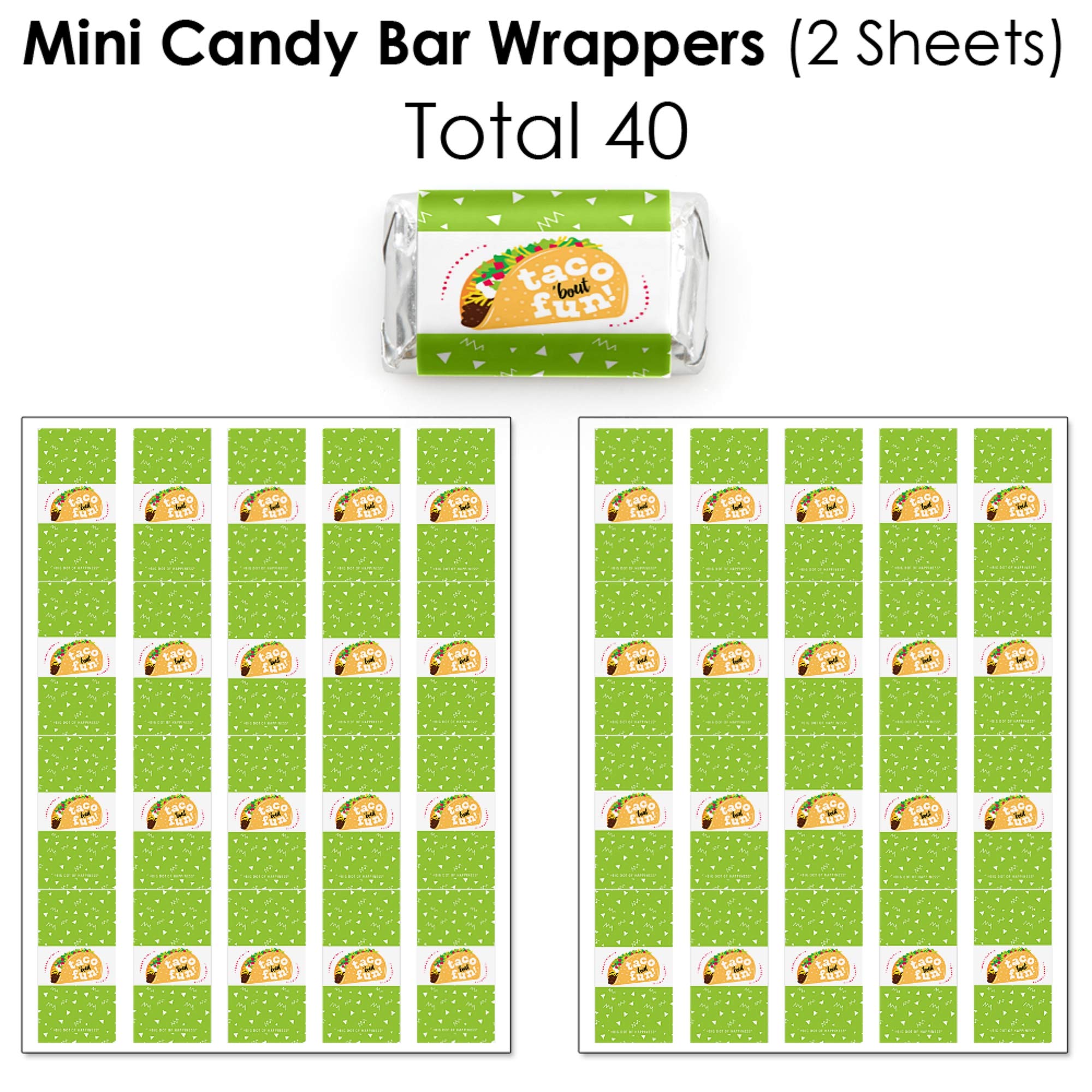 Big Dot of Happiness Taco ‘Bout Fun - 304pcs Mexican Fiesta Candy Favor Sticker Kit with Mini Candy Bar Wrappers & Round Stickers for Party Decorations, Cinco de Mayo Celebrations, and DIY Craft Projects
