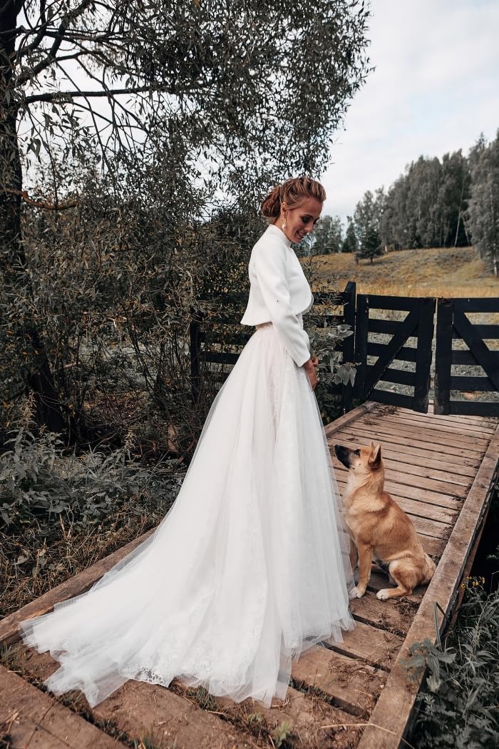 Elegant Ivory Wool Bridal Jacket for Wedding Dress - Winter Wedding Coat, Bride Cover Up, Modern White Bolero (Size 8 US) | Perfect for Outdoor Ceremonies, Photoshoots & Cold Weather Weddings