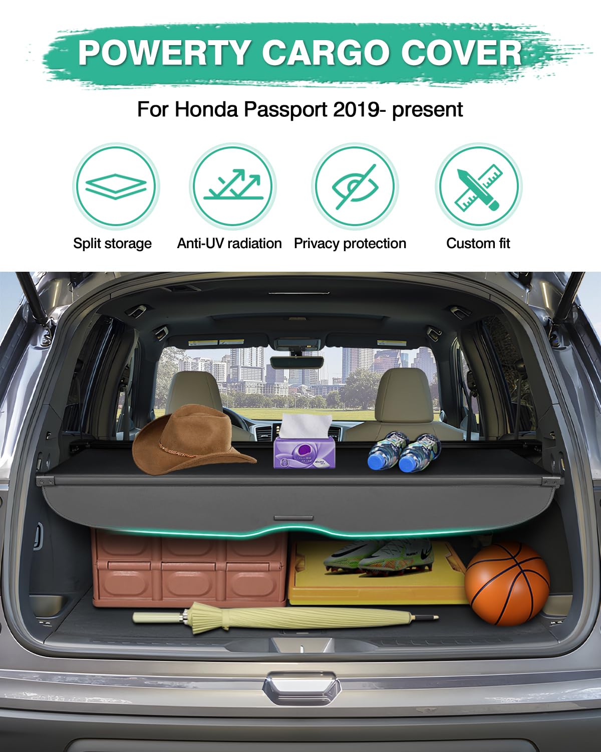 2019-2025 Honda Passport Retractable Cargo Cover - Durable Trunk Shade Protector for Luggage & Gear | Perfect for Road Trips, Camping & Grocery Hauling