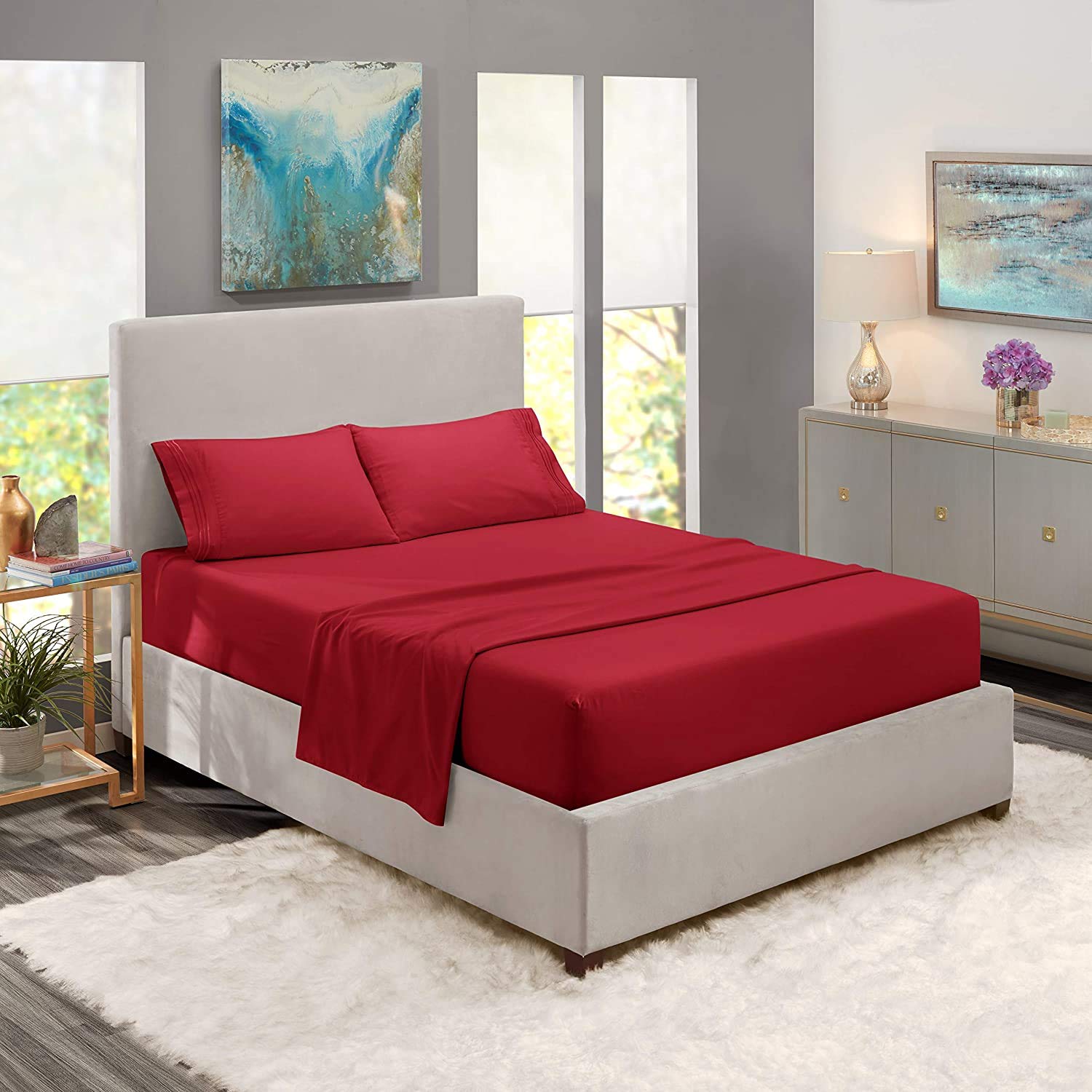4Pcs 800 Thread Count 100% Soft Cotton Bed Sheet Set - Deep Pocket Fits Mattress Up to 16