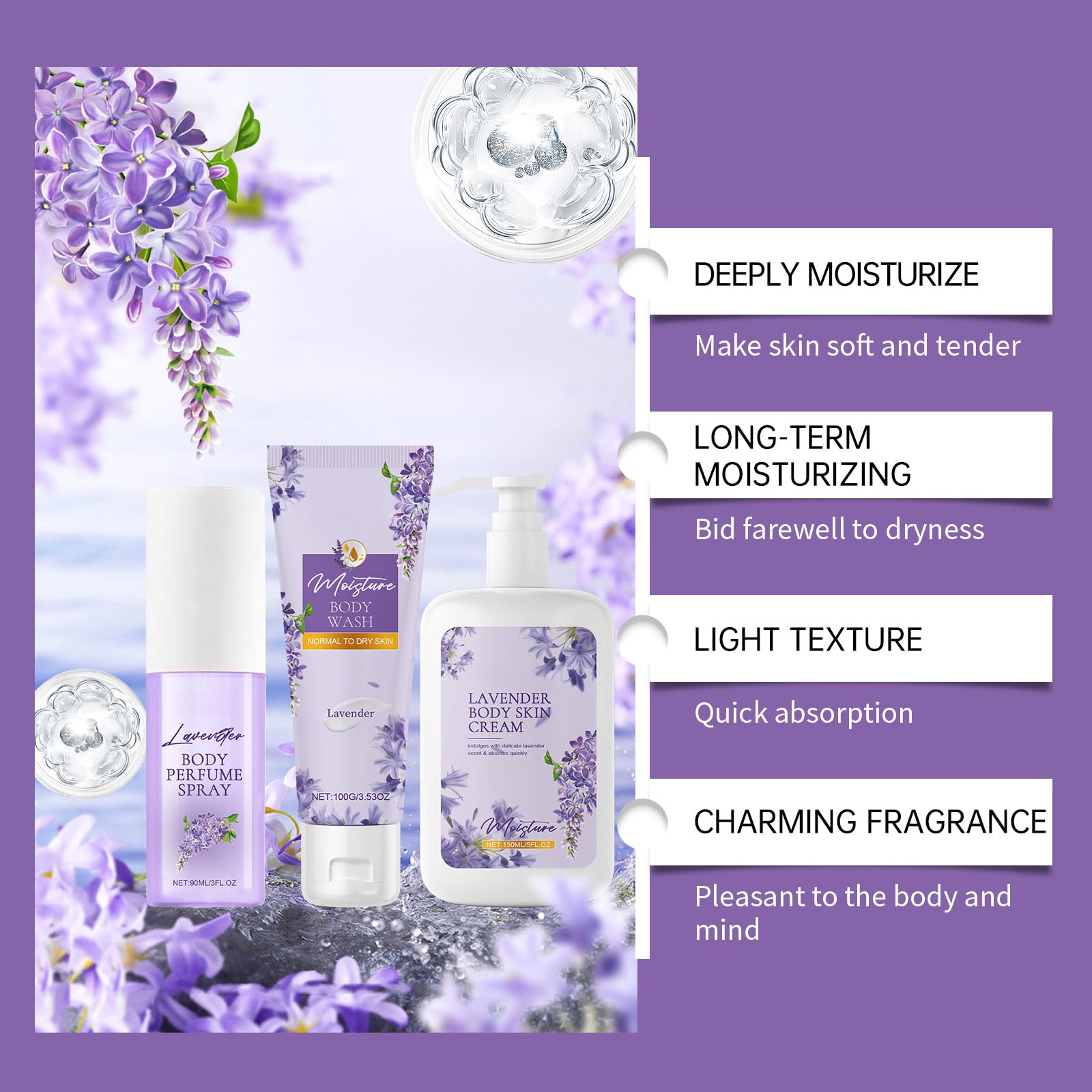 Cherry Blossom Body Hydrating Gift Set - Moisturizing Body Wash, Skin Cream & Perfume Spray - Skincare Travel Kit for Women - Perfect for Birthday, Christmas & New Year Gifts - Ideal for Daily Use, Spa Days & Travel Essentials