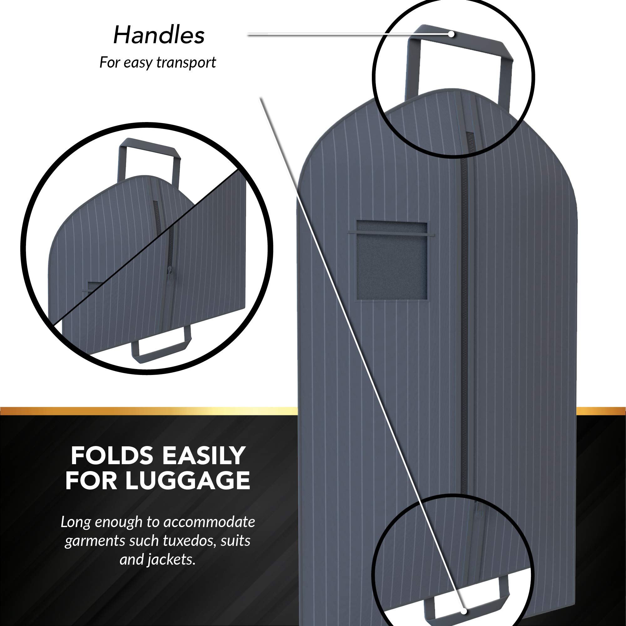 Premium Grey Suit Garment Travel Bags with ID Tag Window - Heavy Duty & Lightweight for Business Trips, Weddings & Formal Events