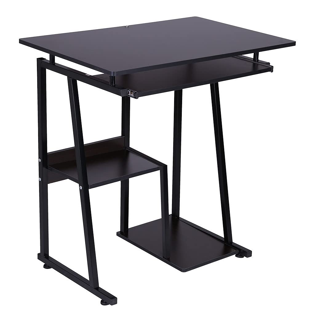 Compact Study Table & Computer Desk with Keyboard Tray & Shelves - Space Saving Office Furniture in Black/White | Perfect for Small Spaces, Home Office & Dorm Rooms (Black, One Size)