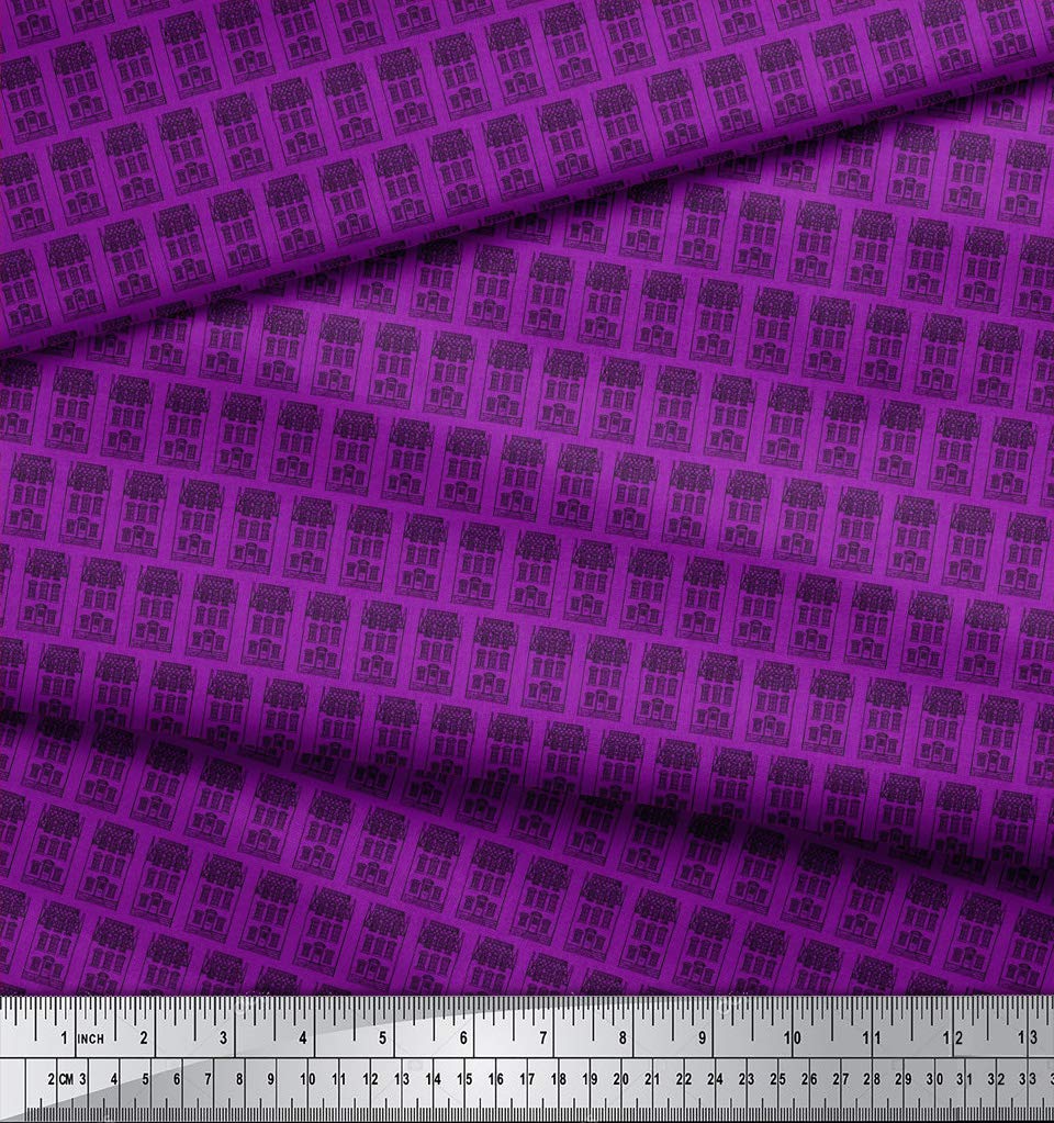 Soimoi 100% Cotton Voile Fabric by The Yard - 42 Inch Wide - Purple Urban Tapestry Architectural Print Fabric for Dresses, Curtains & Home Decor - Lightweight Breathable Material for DIY Sewing Projects