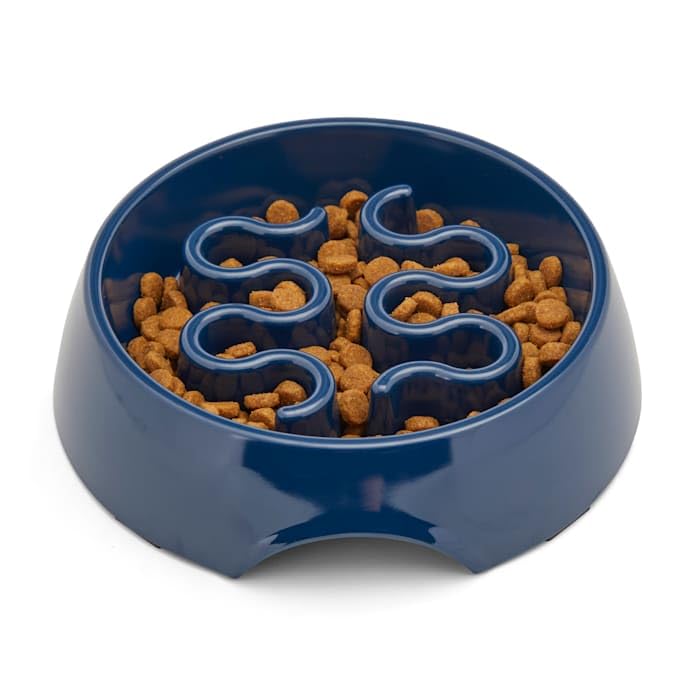 EveryYay Slow Feeder Dog Bowl - Small, Navy Blue Plastic - Perfect for Small Dogs & Fast Eaters - Prevent Bloat & Improve Digestion - Ideal for Mealtime & Training