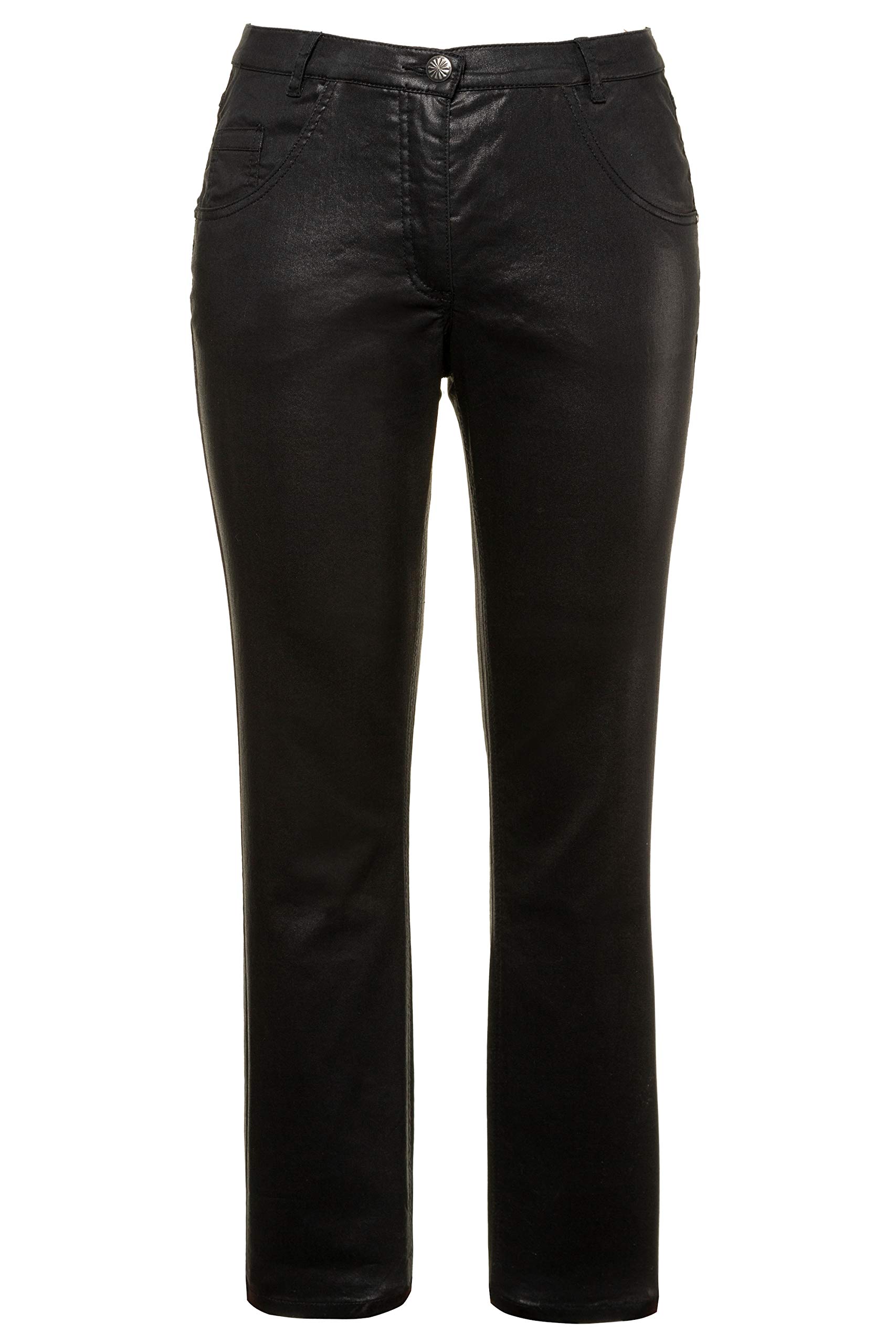 Ulla Popken Women's Plus Size Leather Look Jeans - Black Size 16 (723662-10) | Stretch Comfort Fit for Curvy Figures | Perfect for Casual Wear, Office & Night Out