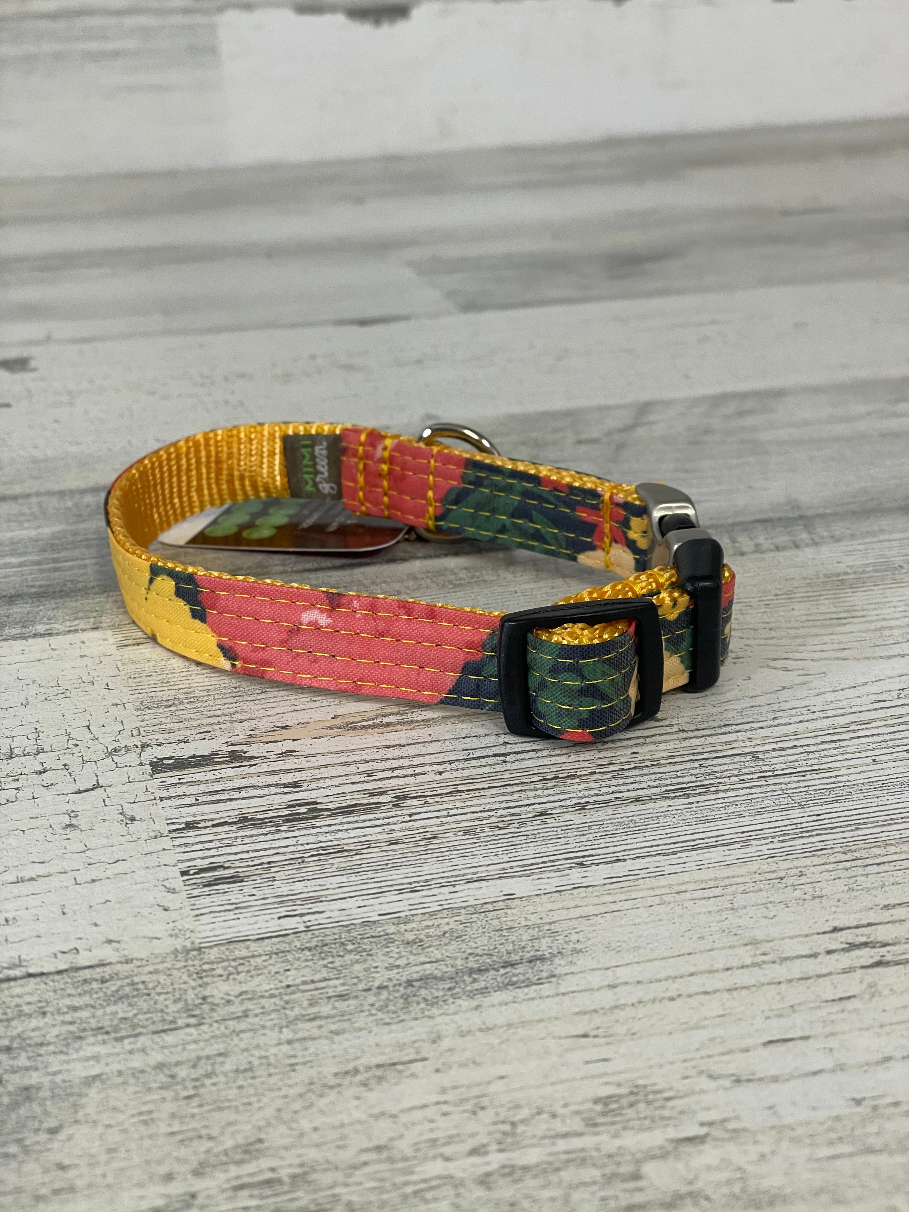 Mimi Green Meadow Floral Dog Collar - Adjustable Pet Collar for Small Medium Dogs, Soft Nylon with D-Ring - Perfect for Walks, Training & Fashion Accessories