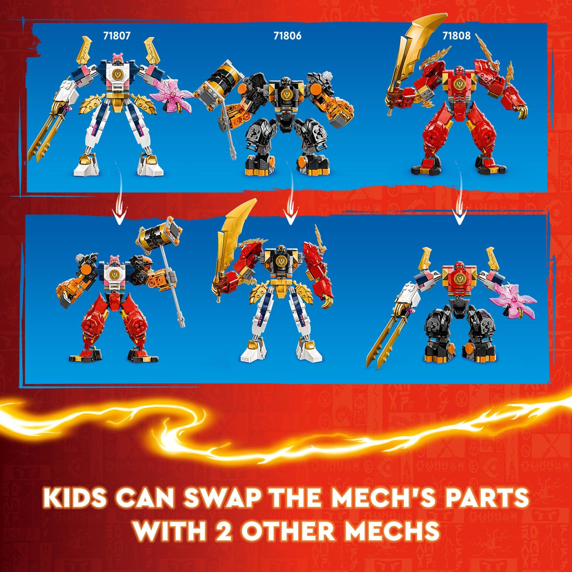 LEGO NINJAGO Sora’s Elemental Tech Mech 71807 - Customizable Ninja Action Figure Toy Set with Sora Minifigure for Kids Ages 7+ | Perfect for Creative Play, Birthday Gifts & Ninja-Themed Adventures
