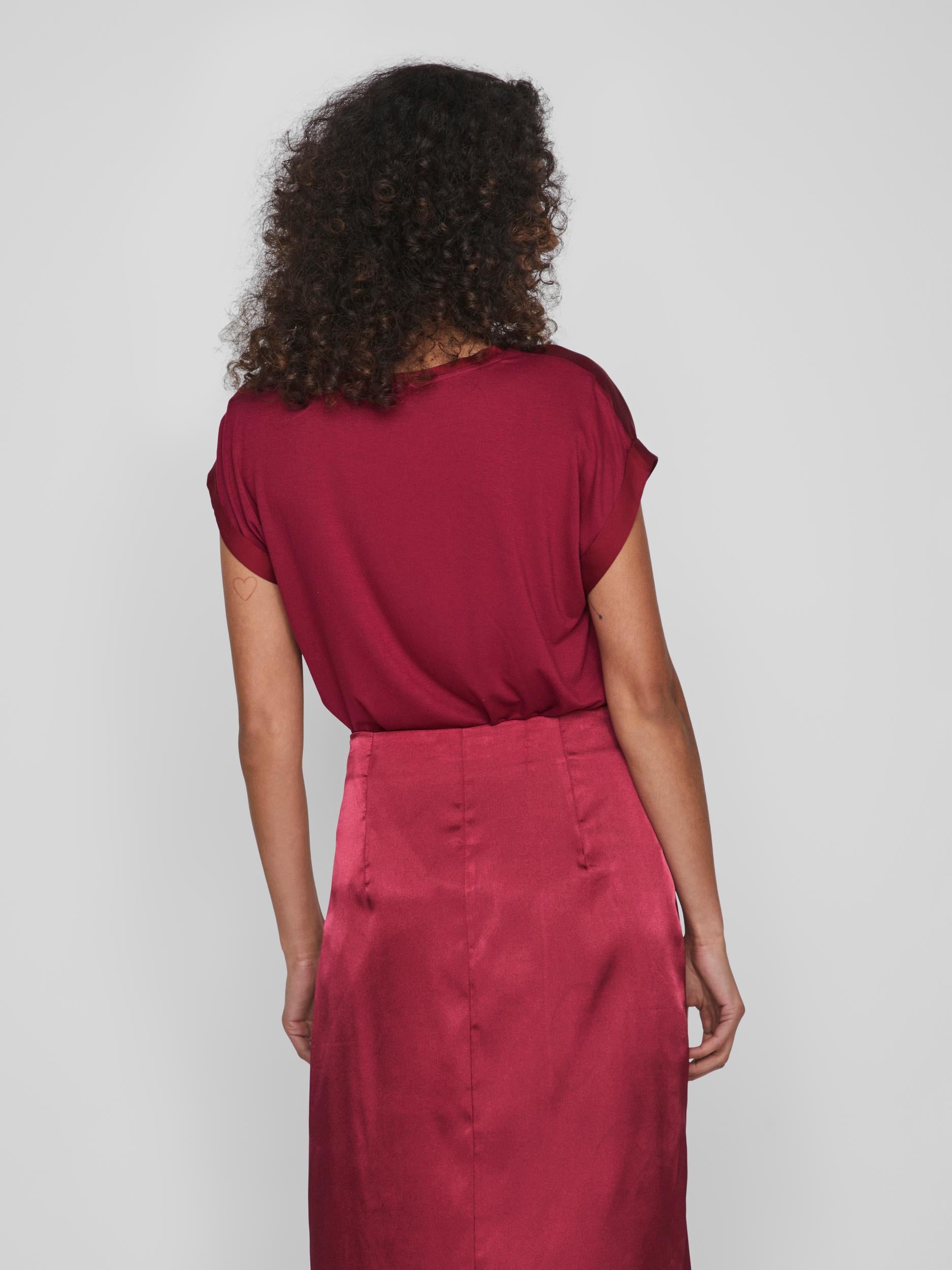 ELLE Women's Satin Blouse - Beet Red Long Sleeve Shirt for Work, Party & Evening Wear