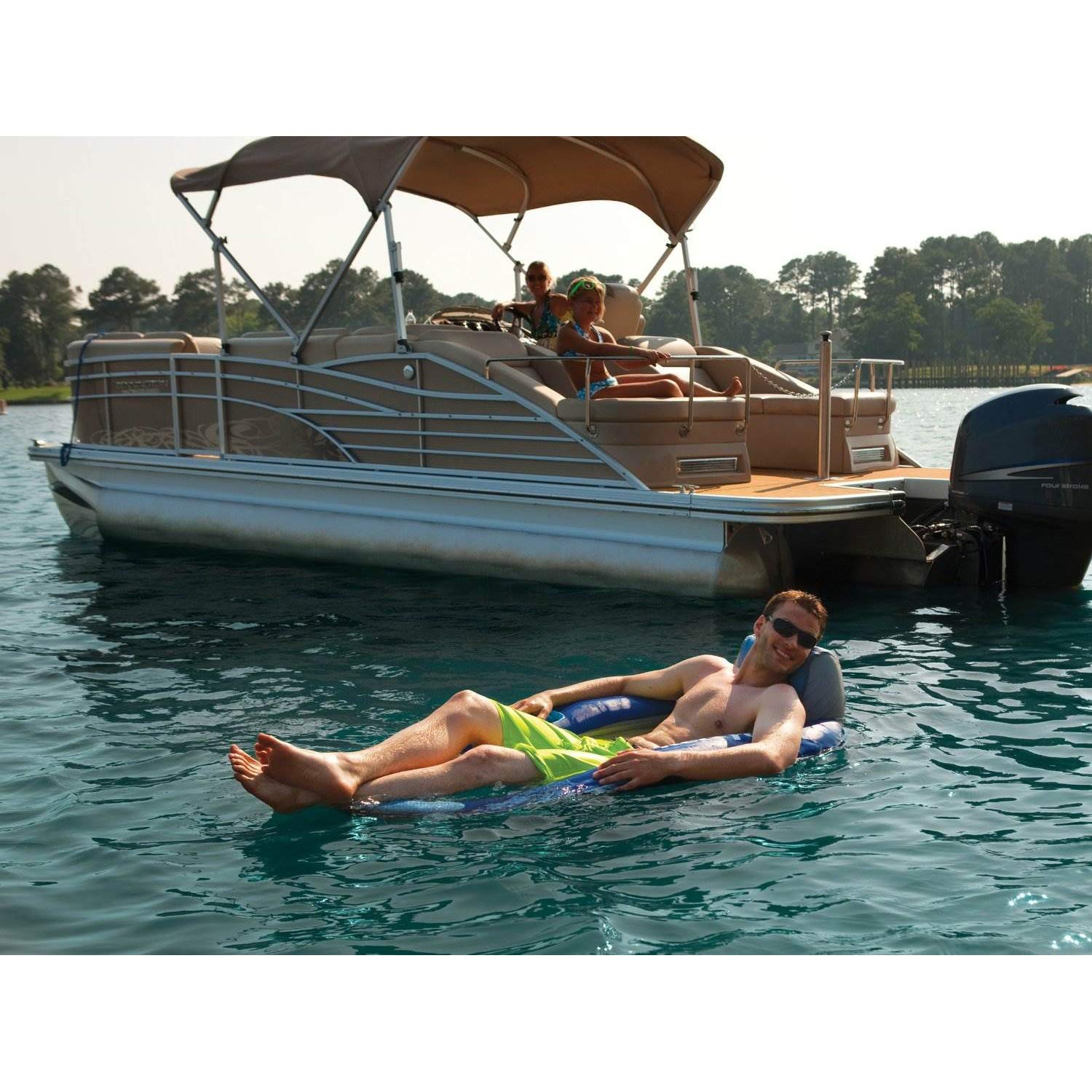 Kelsyus Inflatable Floating Pool Lounger Chair - 2 Pack Blue with Cup Holder & Clips - Perfect for Relaxing in Swimming Pools, Lakes, and Beaches