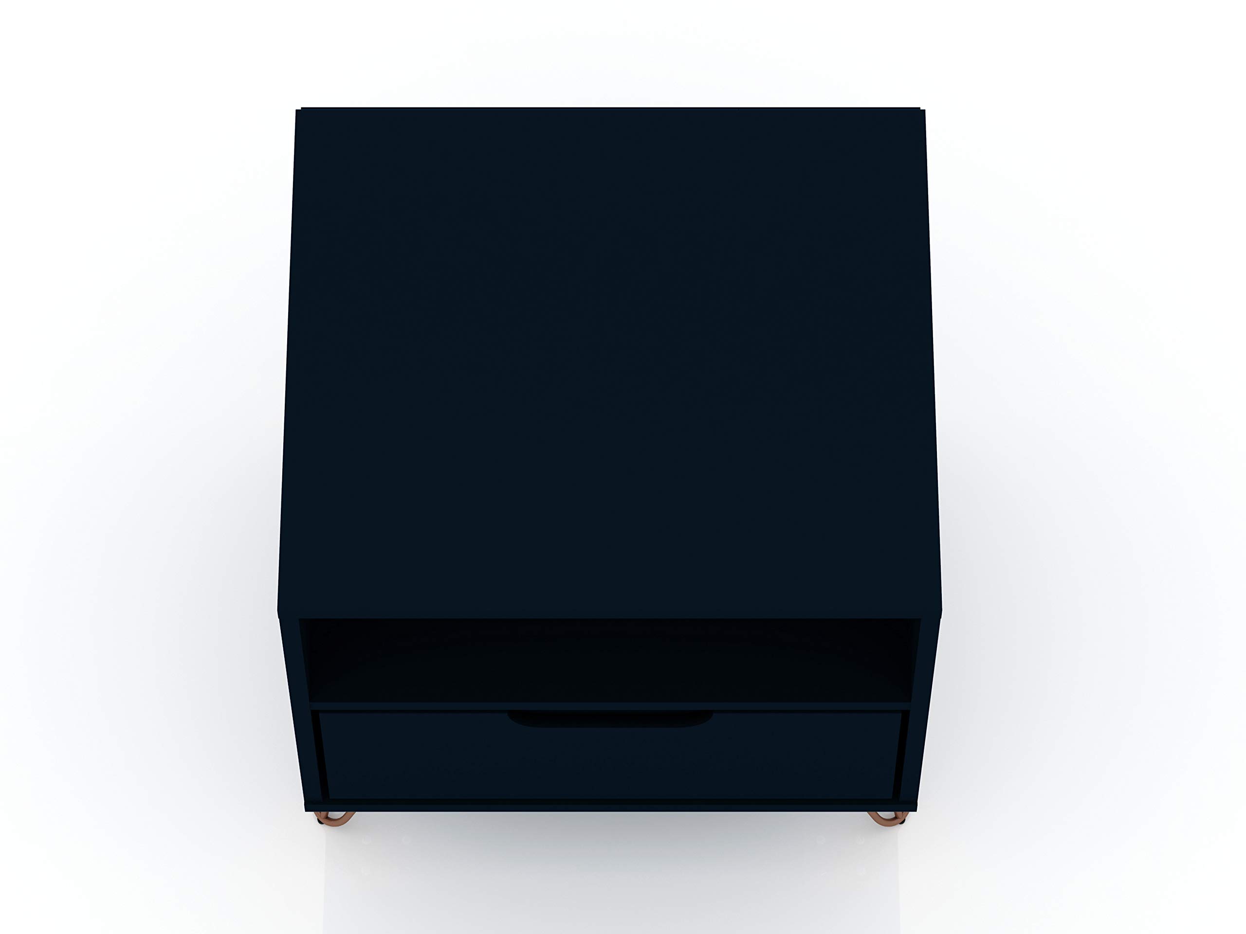 Mid Century Modern Nightstand with Drawer & Cubby - Minimalist Bedside Table for Bedroom & Living Room - Storage Organizer Display Shelf - Midnight Blue - Perfect for Small Spaces & Apartment Decor