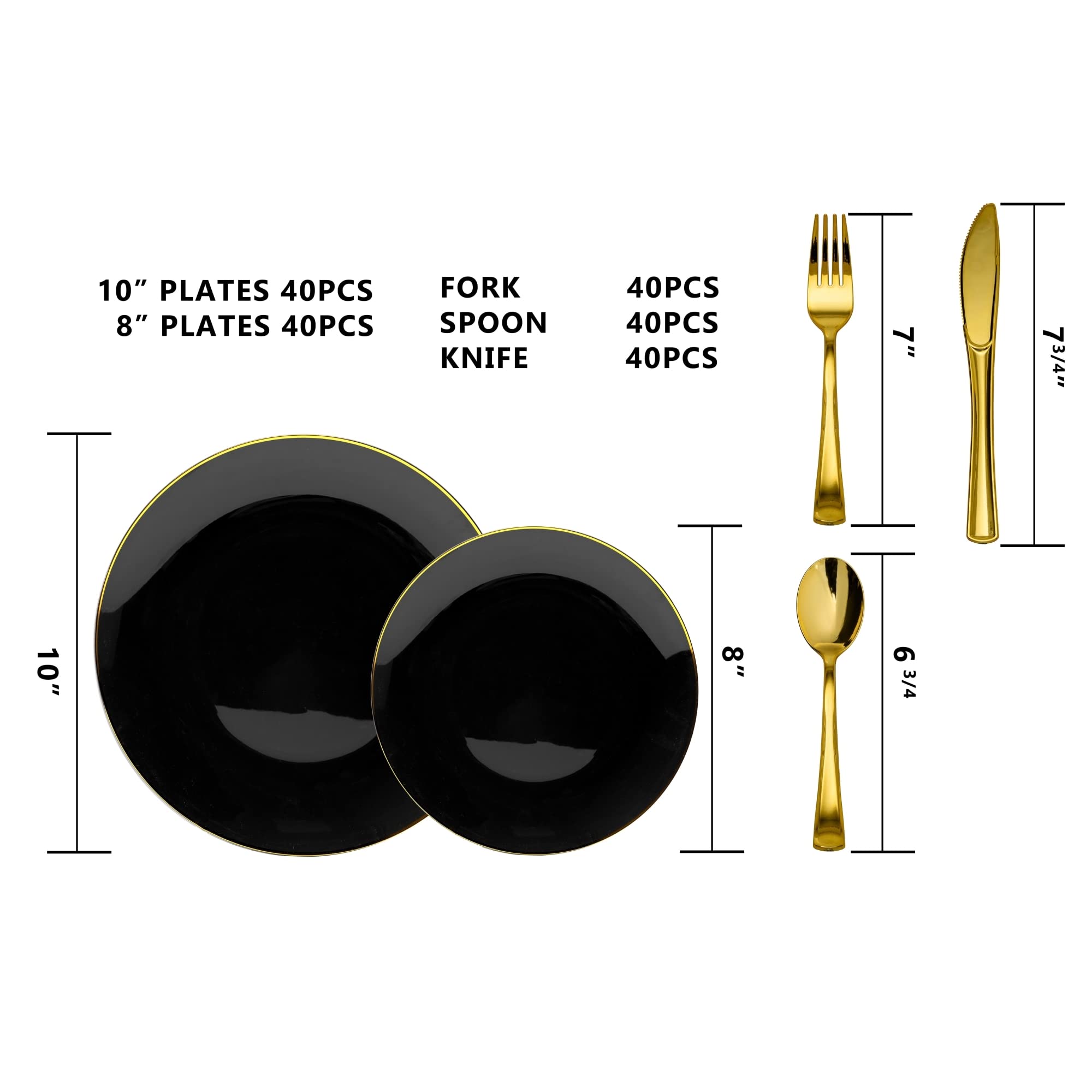 Trendables 200-Count Disposable Black Plastic Plate Set with Cutlery - Includes 40 Plates, Forks, Spoons & Knives - Perfect for Parties, Picnics, BBQs & Catering Events