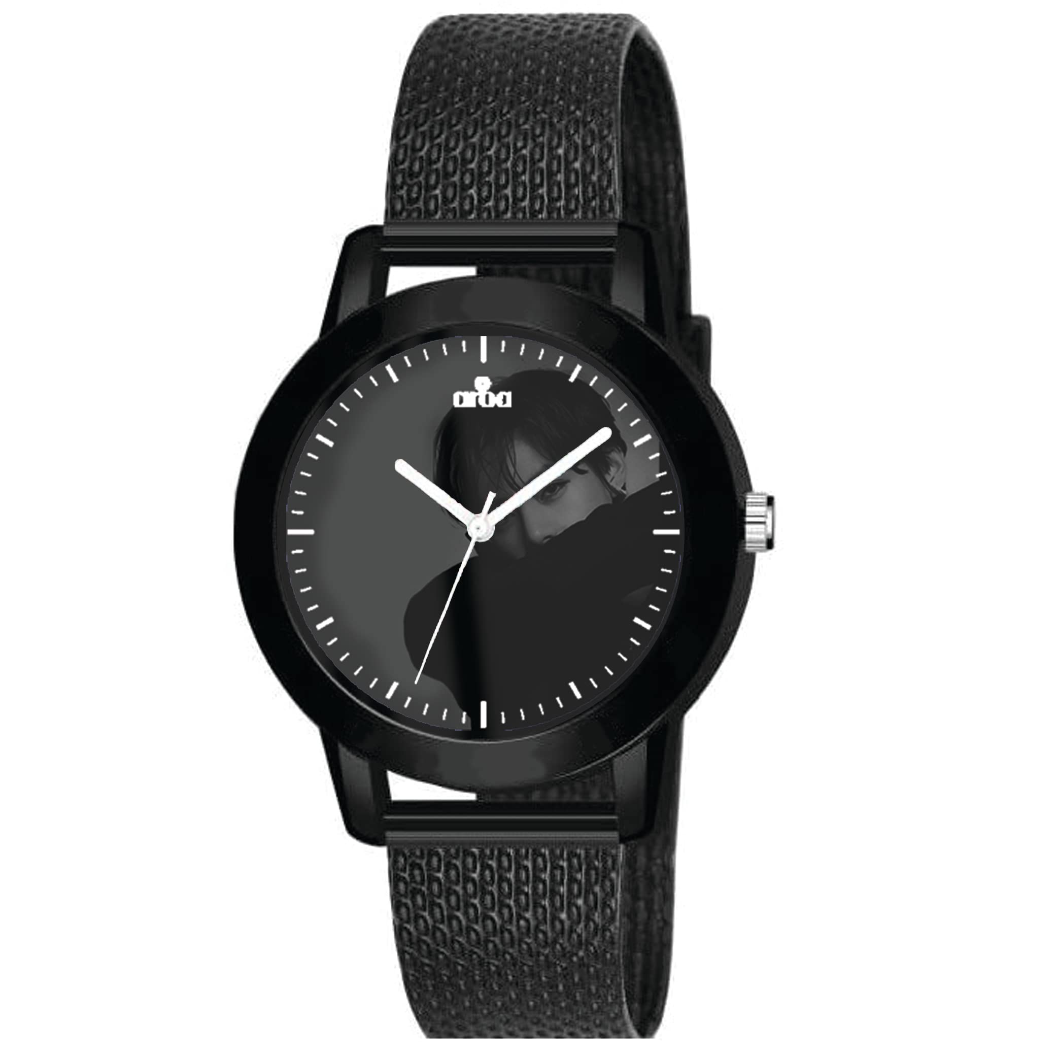 BTS Kim Taehyung Inspired AROA Women's Black Metal Analog Watch with Rubber Strap - Stylish Black Dial Watch for Girls & Women - Perfect for Casual Wear, Daily Use & K-Pop Fashion