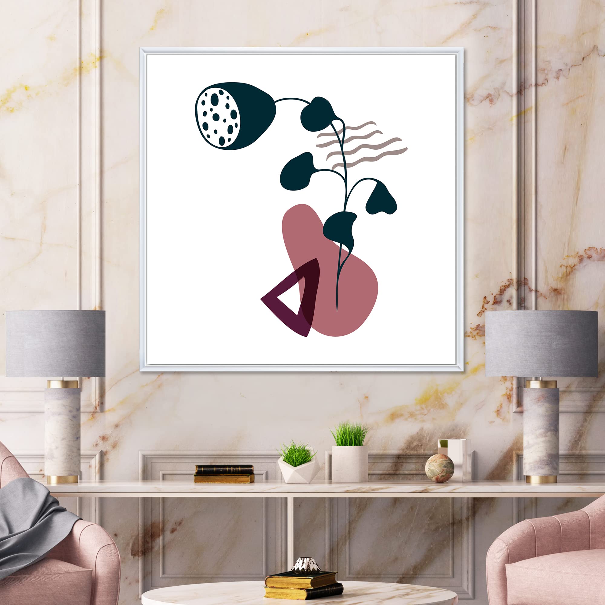 Modern Abstract Floral Canvas Wall Art Print - Elementary Shapes & Plants Design - Perfect for Living Room, Bedroom & Office Decor