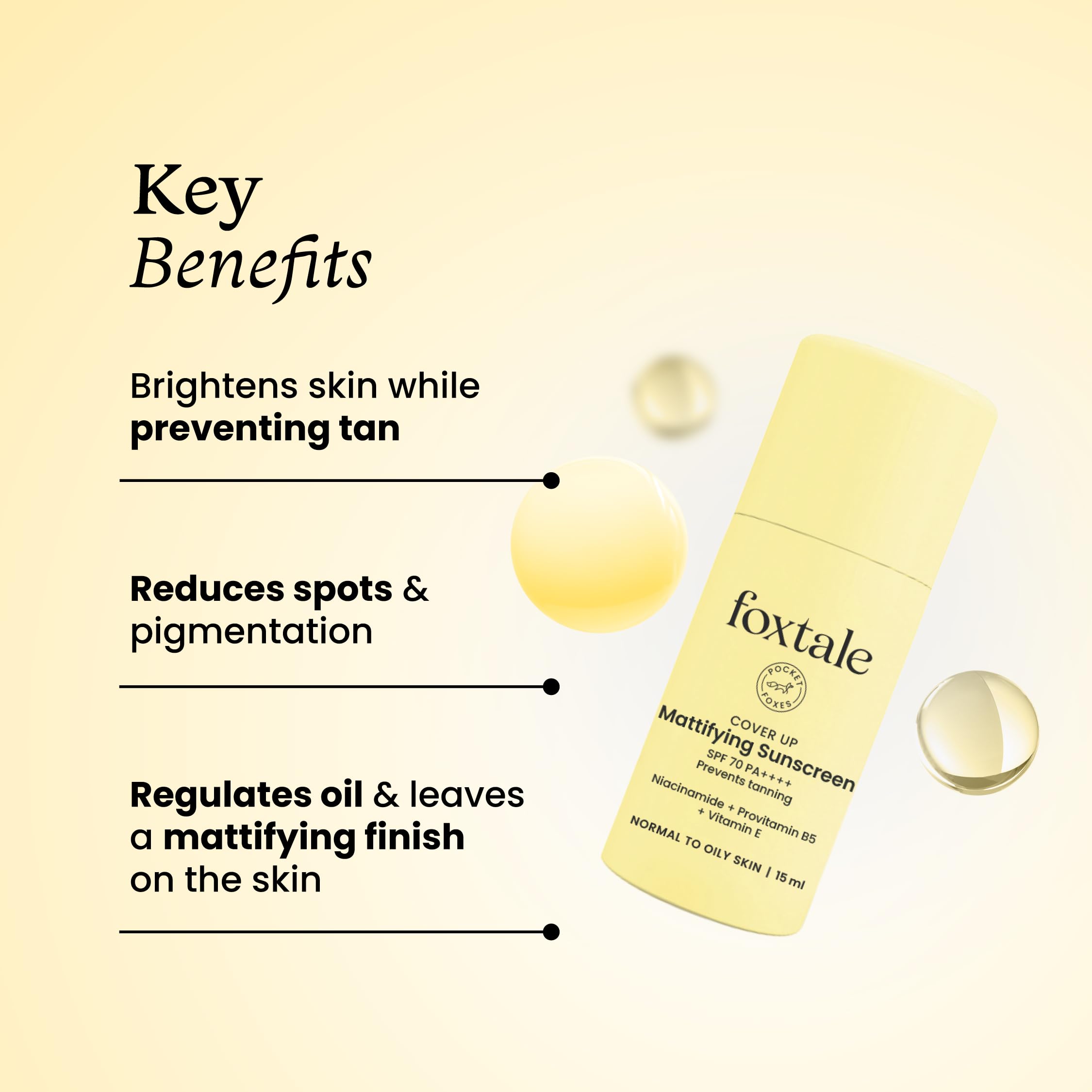 Foxtale SPF 70 Gel-Cream Sunscreen for Oily Skin - Oil Control Sunscreen with PA++++ & Niacinamide - UVA UVB Protection - Prevents Tanning - Lightweight, Pore-Minimizing, No White Cast - 15ml - Perfect for Daily Use, Outdoor Activities & Beach Trips