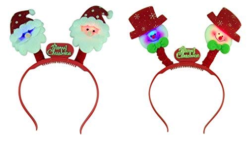 Festive Light Up Snowman & Santa Claus Christmas Headbands - 2 Pack for Holiday Parties, Costumes & Family Gatherings