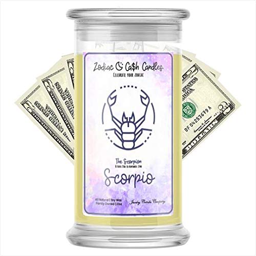 Scorpio Zodiac Soy Candle in 21oz Jar with Cash Prize ($2-$2,500) - Lilac Bloom Scent for Home Decor, Gift & Spiritual Rituals