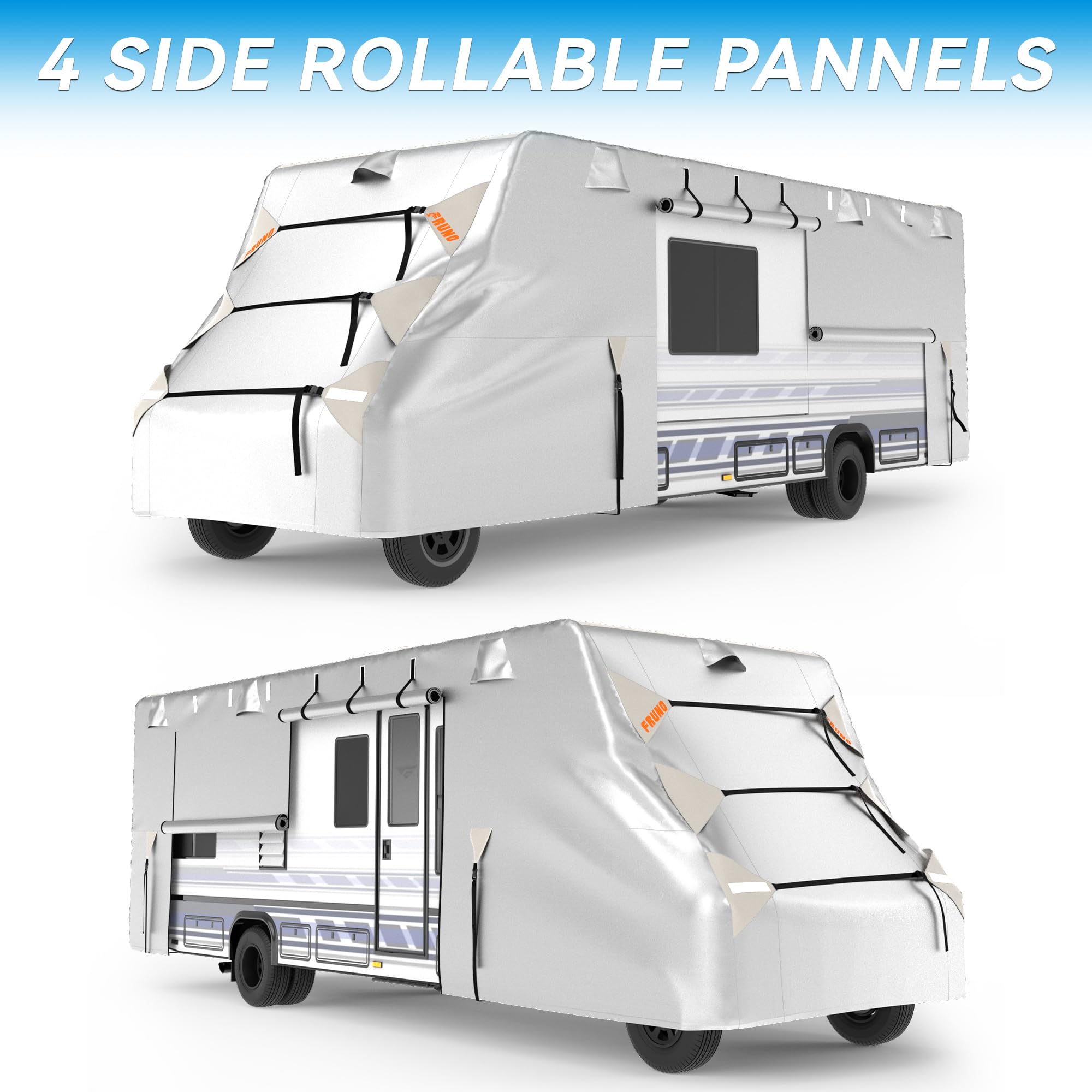 Oxford Fabric Class C RV Cover 23'-26' Waterproof, Rip-Resistant, Anti-UV Motorhome Camper Cover - Winter Snow Protection with Jack Cover, 4 Tire Covers & Gutter Covers | All-Weather Protection for Travel Trailers, Camping & Outdoor Storage