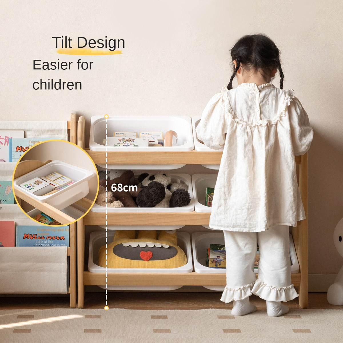 Solid Wood Kids Bookshelf - Poplar Multi-Tier Floor Standing Storage Organizer for Toys, Books & Nursery Decor | Perfect for Playrooms, Bedrooms & Daycares