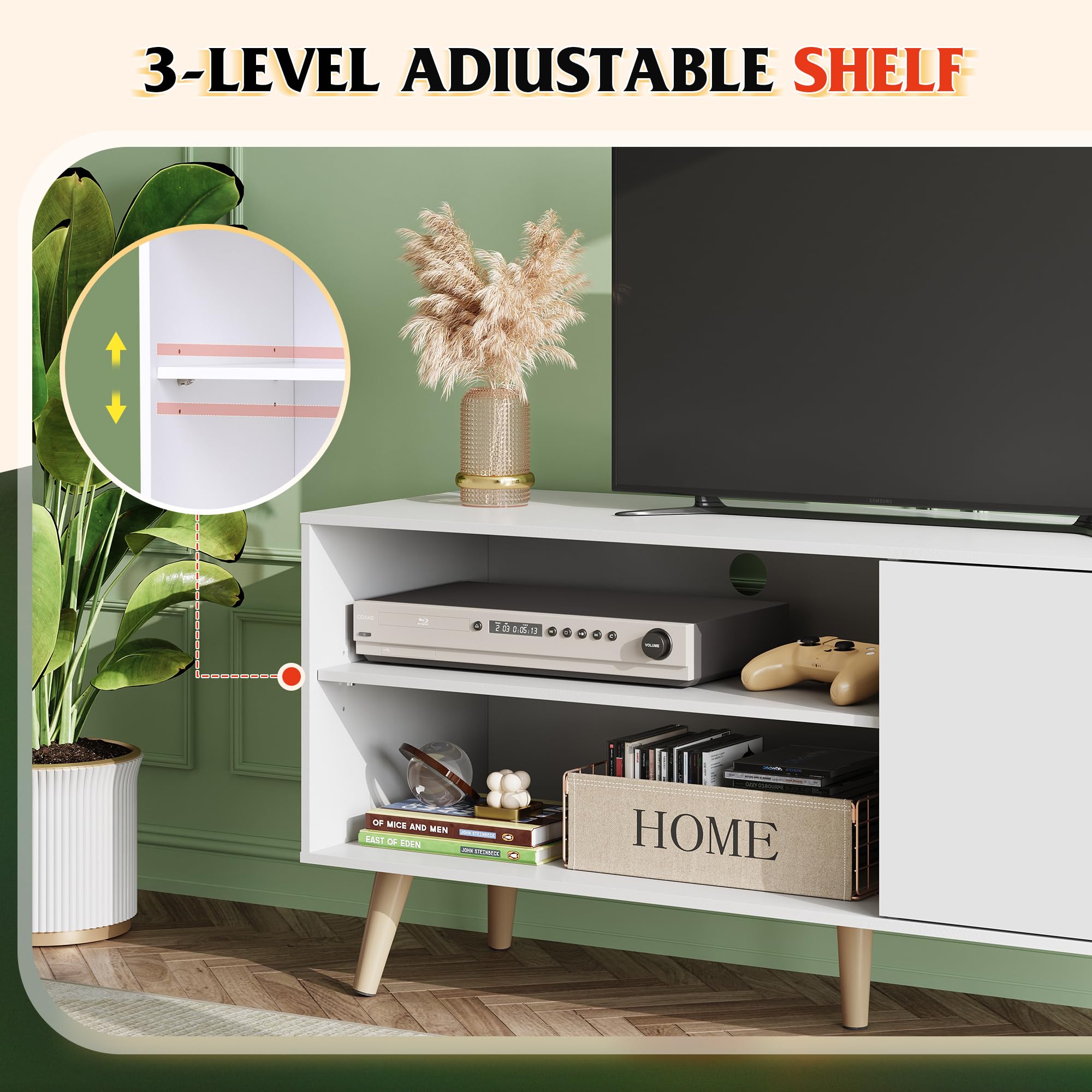WLIVE Mid-Century Modern TV Stand for 55 Inch TVs - Entertainment Center with Storage Cabinet, 50