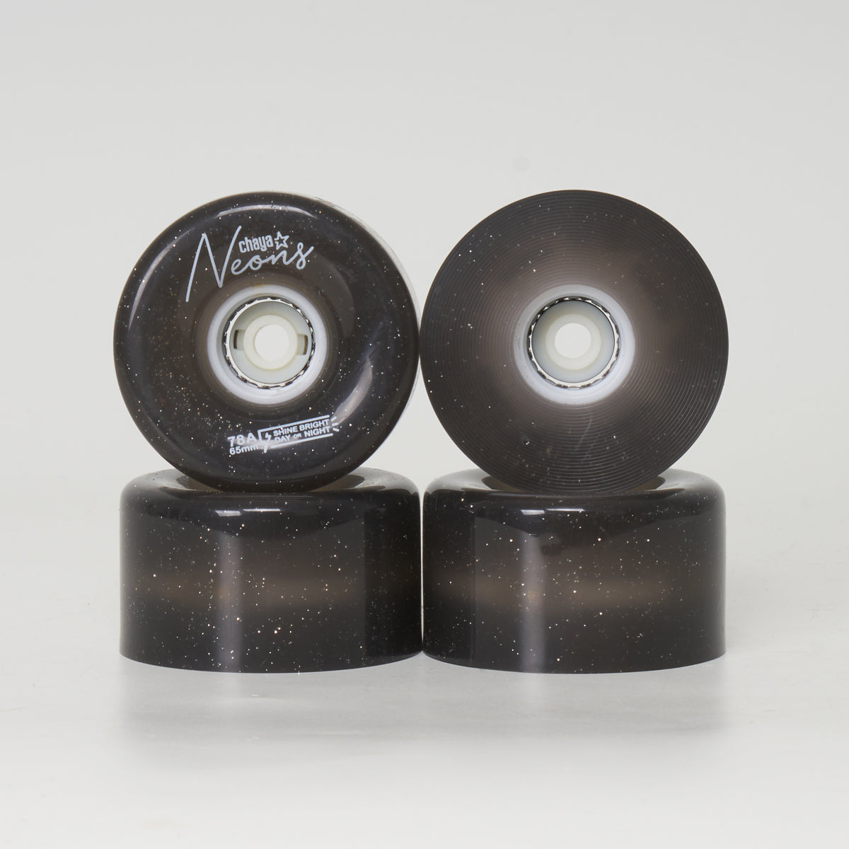 Chaya LED 65mm 78a Skateboard Wheels - Black Glitter Light Up Wheels for Night Skating, Longboards & Outdoor Roller Skates