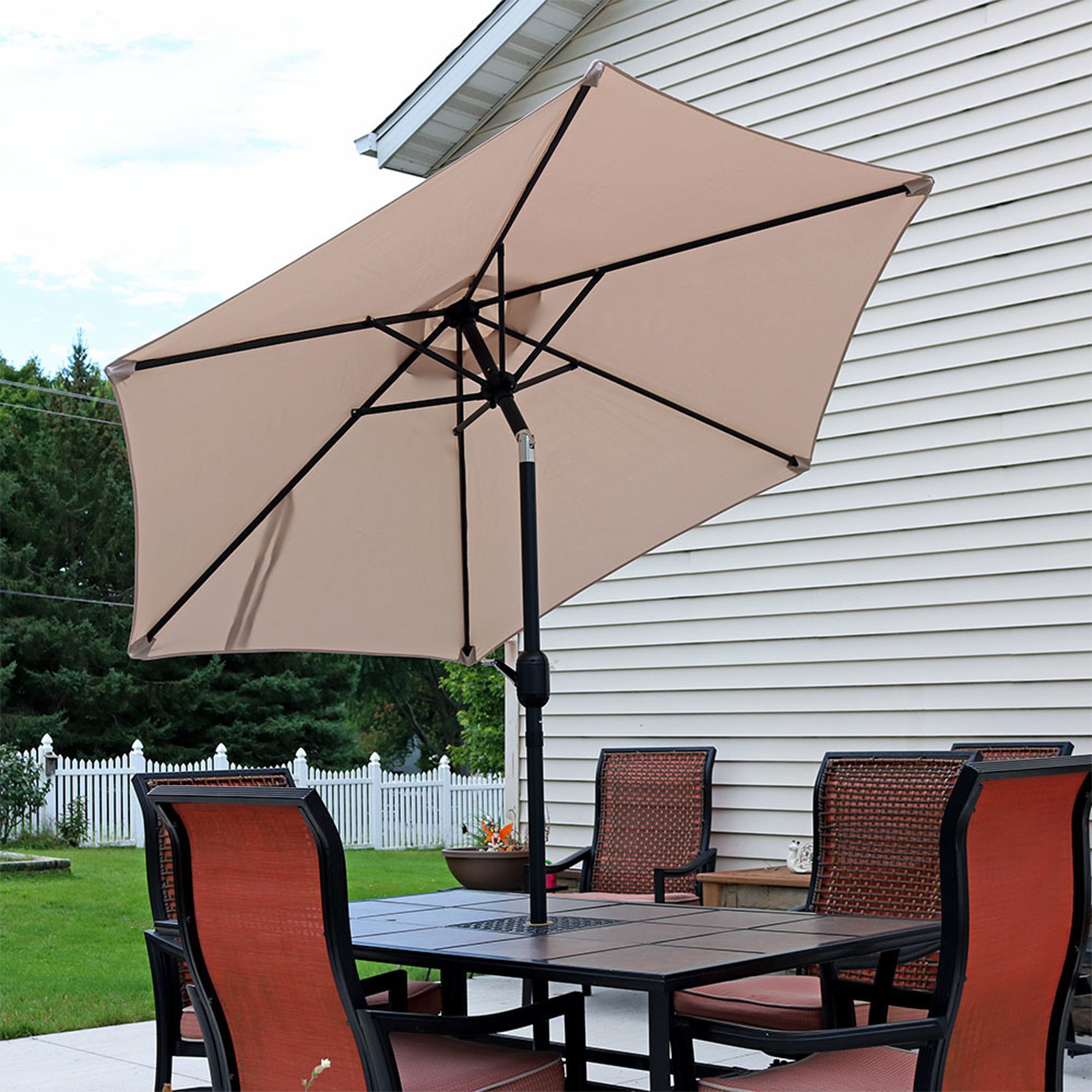 Sunnydaze 7.5 Foot Aluminum Outdoor Patio Umbrella with Tilt & Crank - Perfect for Backyard, Poolside, and Garden Shade