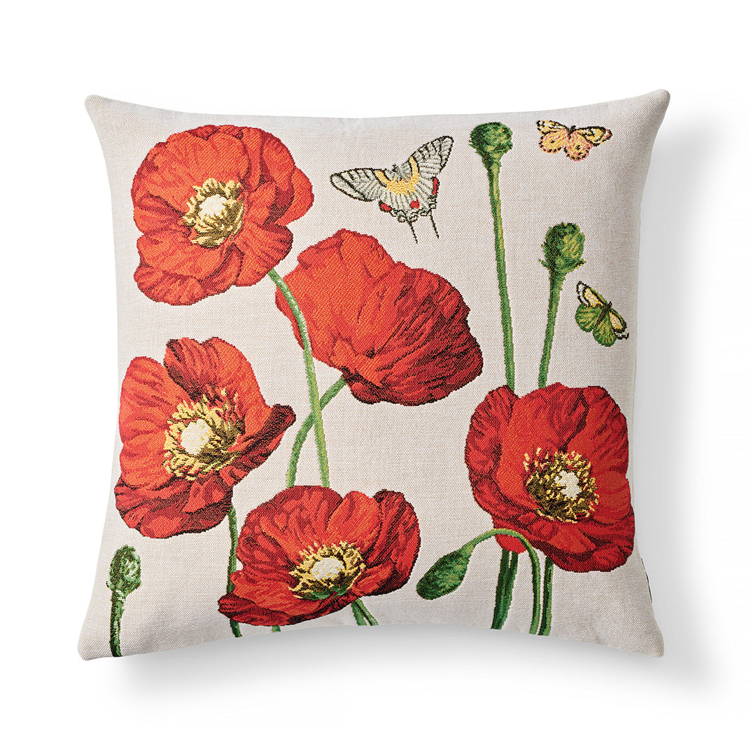 Red Poppies Decorative Throw Pillow Cover - 18x18 Inch Soft Floral Cushion Case for Sofa, Bed, Couch - Home Decor & Living Room Accent