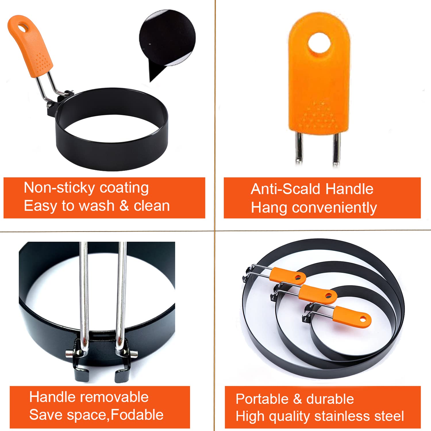 6-Pack Non-Stick Stainless Steel Egg Rings Set - 8