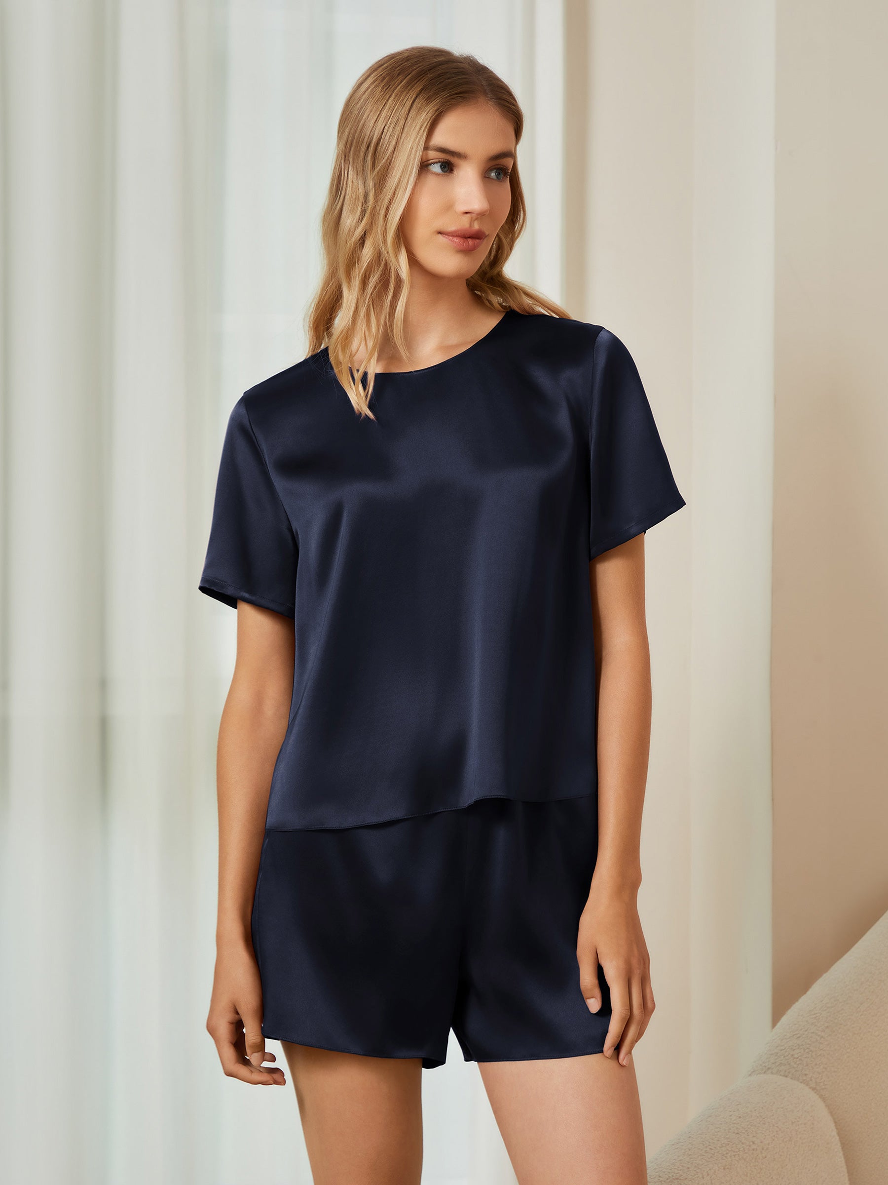 Yves Silk Sleepwear Set - Women's Silk Pajama Pullover & Shorts for Comfortable Nightwear - Perfect for Lounging, Sleeping & Relaxing at Home