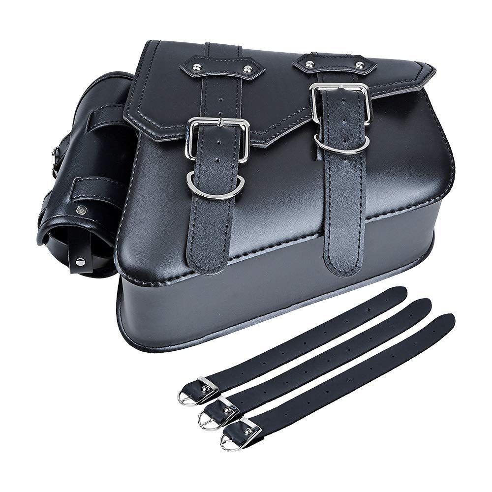 Premium Black Soft PU Leather Solo Swing Arm Saddle Bag & Side Storage for Harley Sportster XL883 XL1200 - Durable Motorcycle Accessory for Road Trips & Daily Commutes