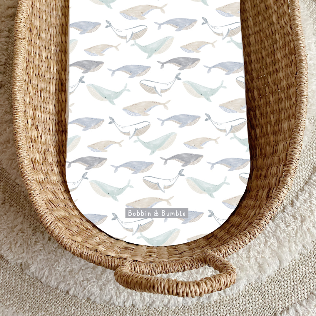 Whales PVC Changing Basket Liner - Waterproof & Washable Baby Changing Pad Cover | Bobbin and Bumble | Perfect for Nursery, Diaper Bag & On-the-Go Parenting