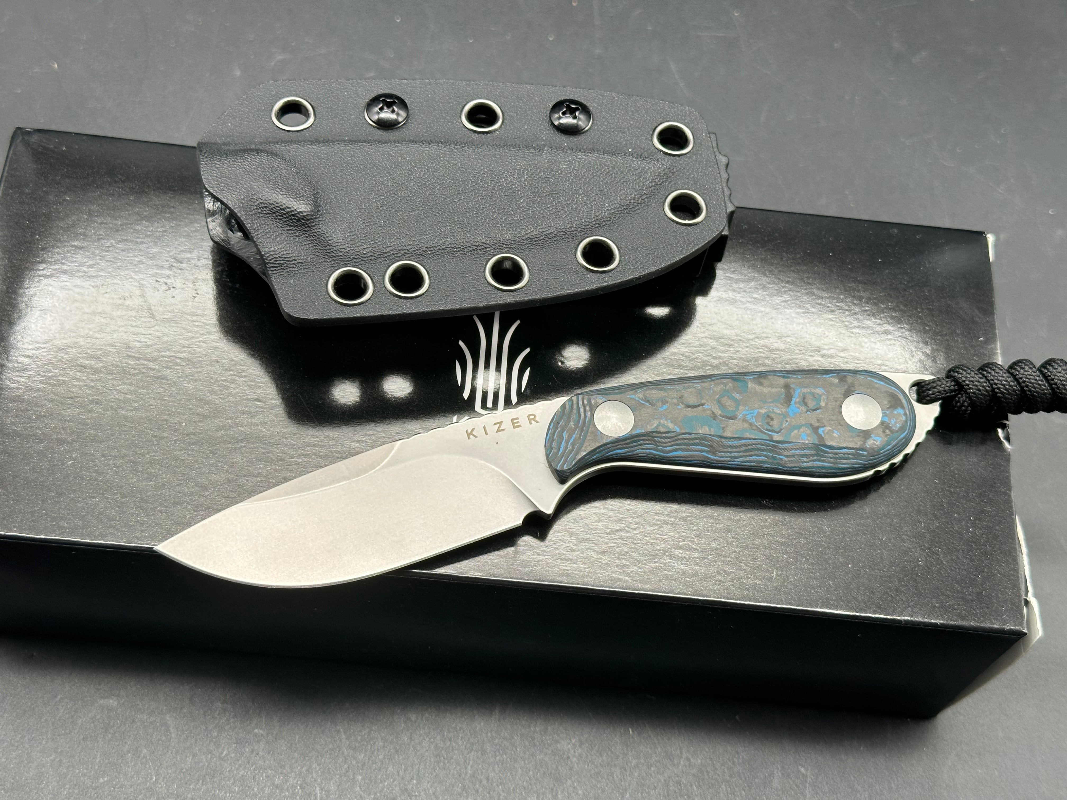 Kizer Buddy Fixed Blade Knife - Arctic Storm Fat Carbon Scales & S35VN Steel Blade - Outdoor Camping, Hunting, Survival EDC Tool