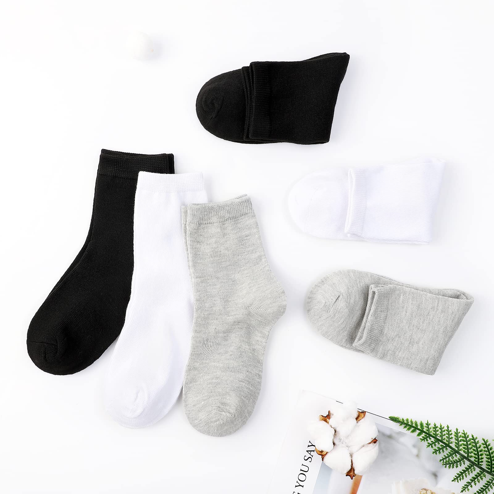 BOOPH 15 Pack Boys Girls Crew Dress Socks - Toddler Kids Athletic Ankle Socks for School, Sports & Everyday Wear - Soft Cotton Breathable Socks for Active Children