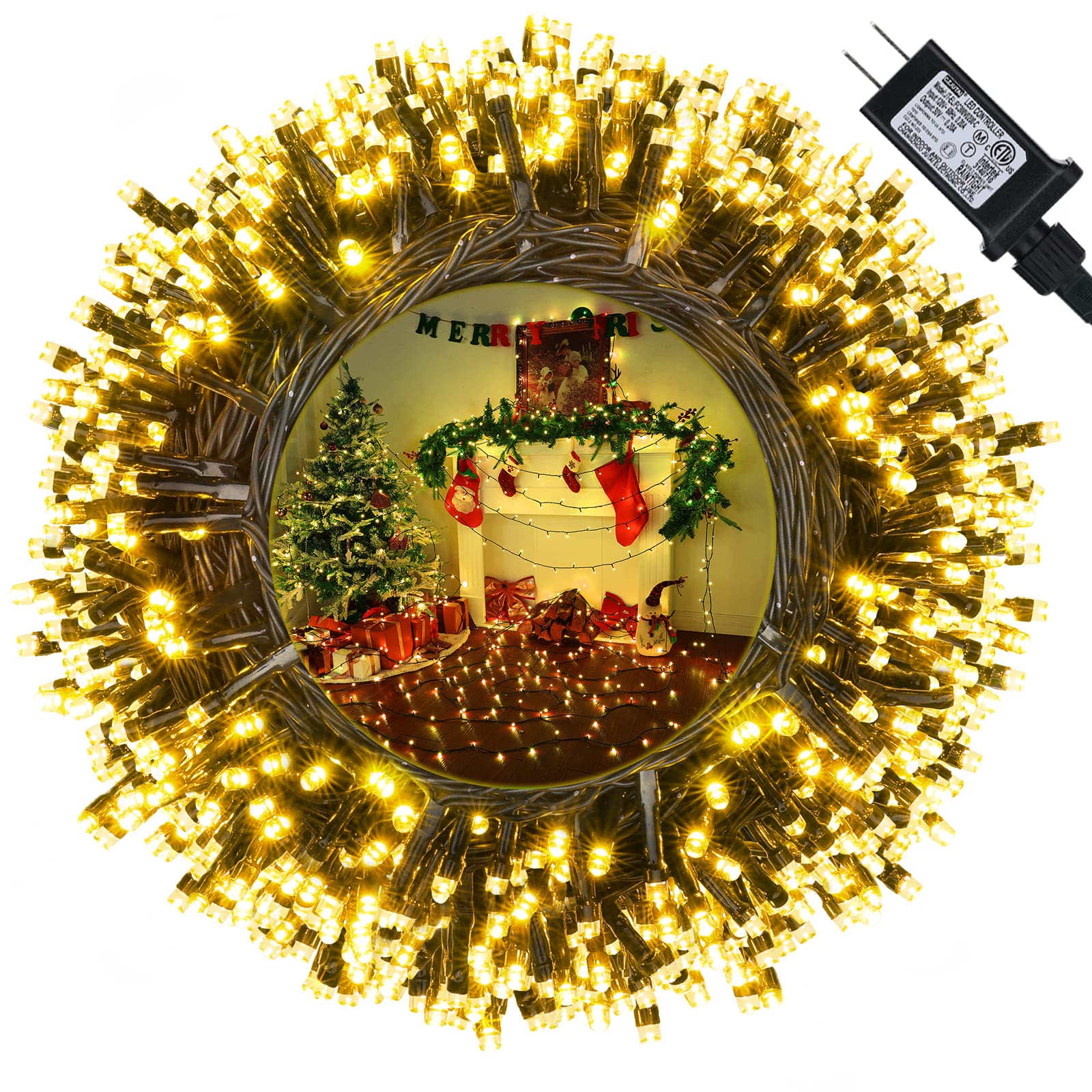 300 LED Christmas String Lights Outdoor 114ft - Connectable with Timer, 8 Lighting Modes, Warm White Fairy Lights for Tree, Garden, Wedding, Indoor & Outdoor Holiday Decorations - Perfect for Patio, Yard, and Xmas Party Decor