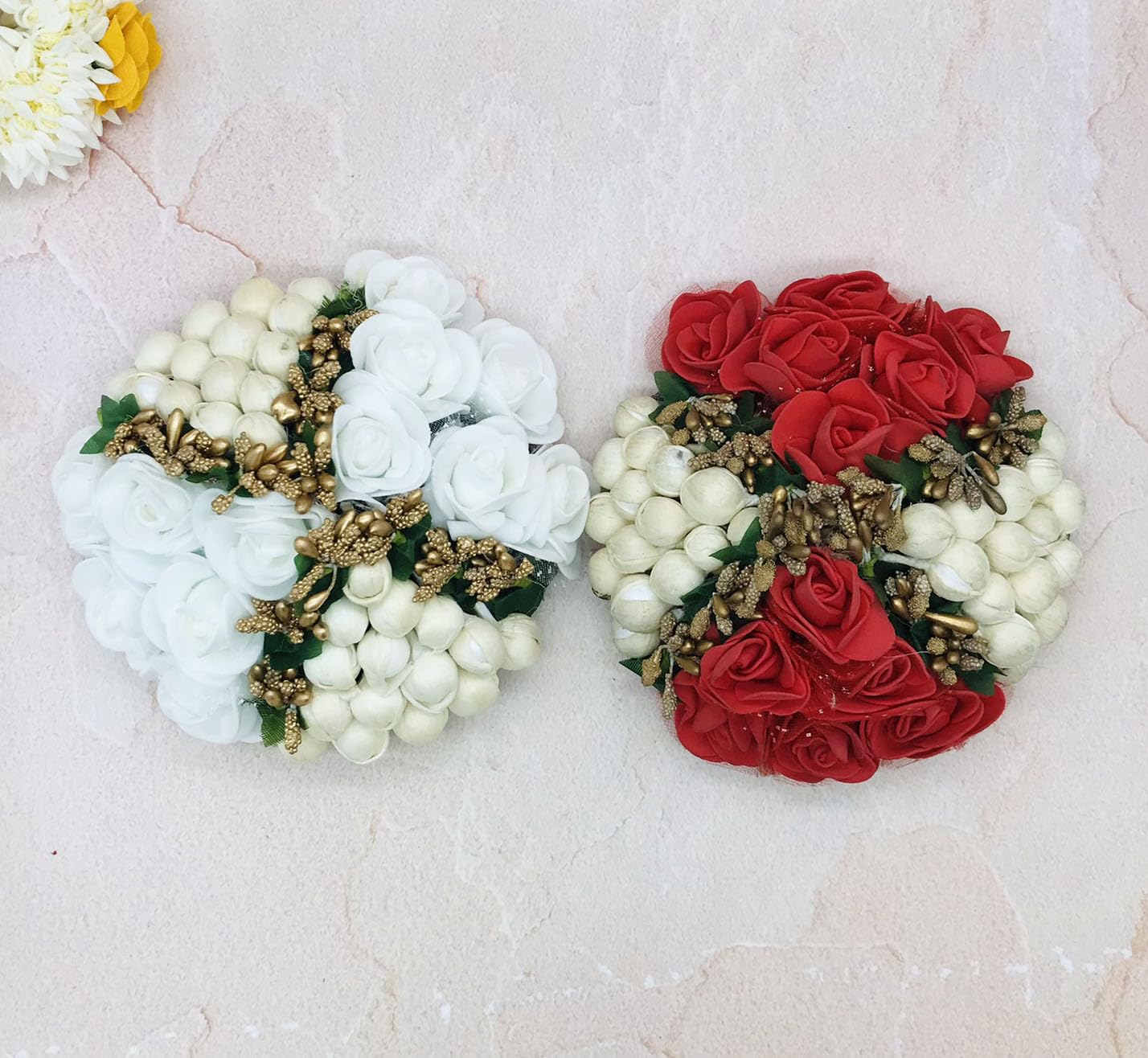 Gadinfashion™ Bridal Artificial Flower Hair Juda Gajra/Bun Hair Accessories for Women & Girls - 2 Pack Multicolor Floral Hair Clips - Perfect for Weddings, Parties & Special Occasions
