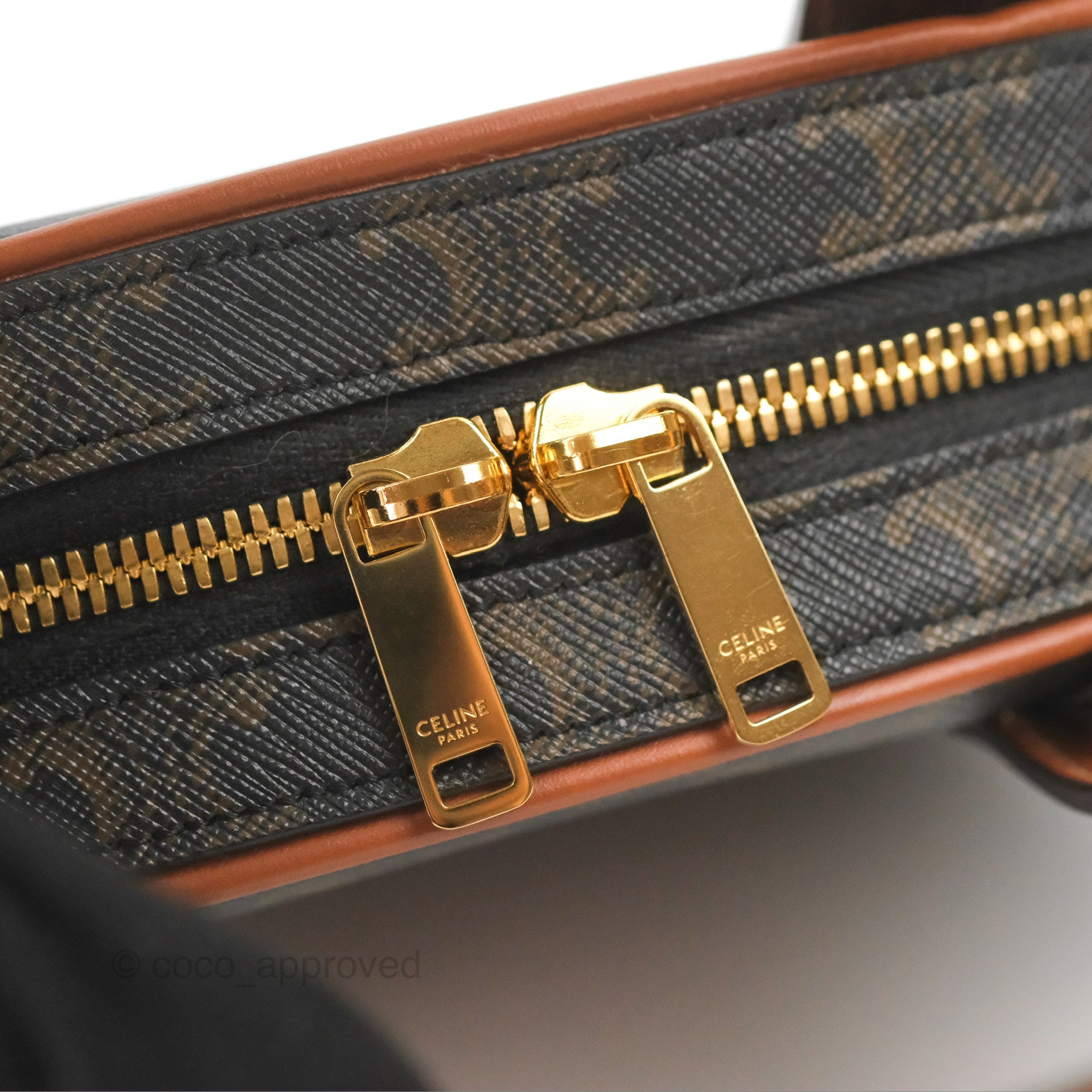 Celine Mini Bowling Bag in Triomphe Canvas & Tan Calfskin - Luxury Crossbody Purse for Women, Perfect for Date Night & Evening Events