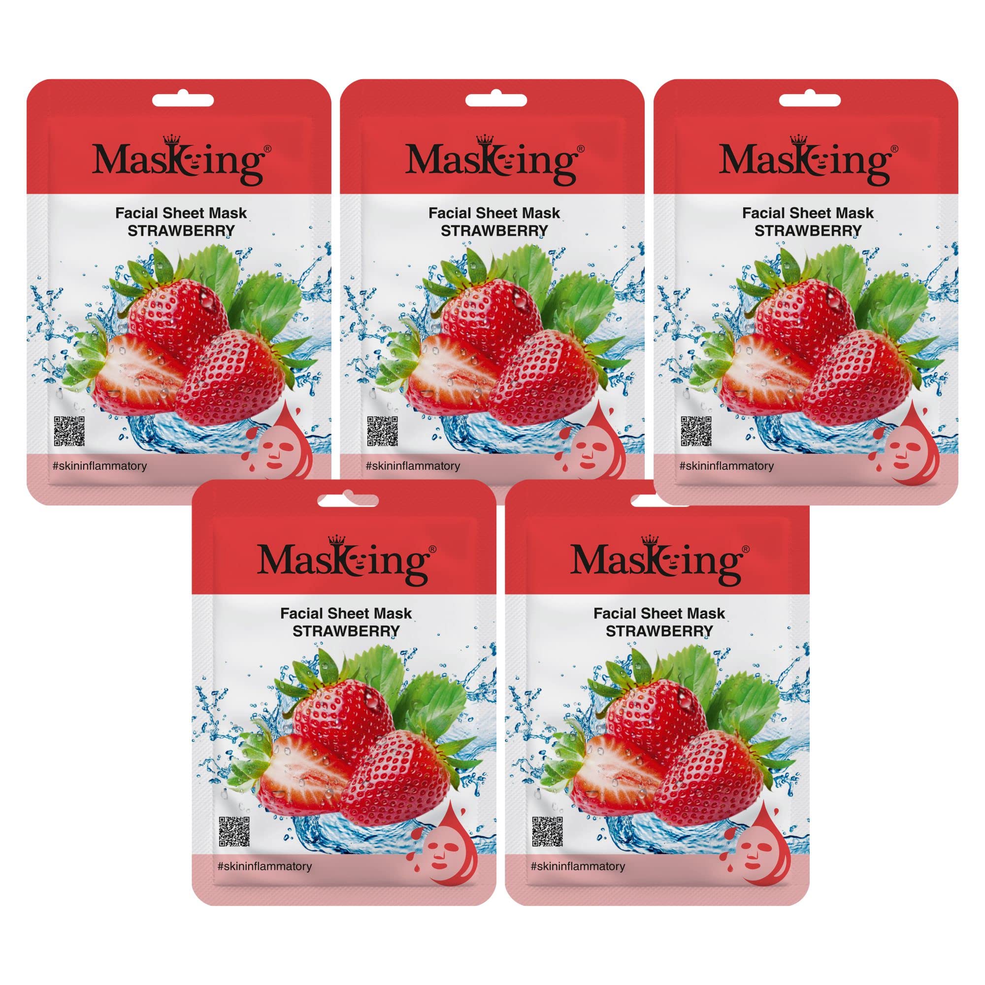 Strawberry Sheet Mask for Glowing Skin - Hydrating Facial Mask for Women & Men, Suitable for All Skin Types (Pack of 5) | Perfect for Daily Skincare Routine, Spa Day, or Travel Essentials
